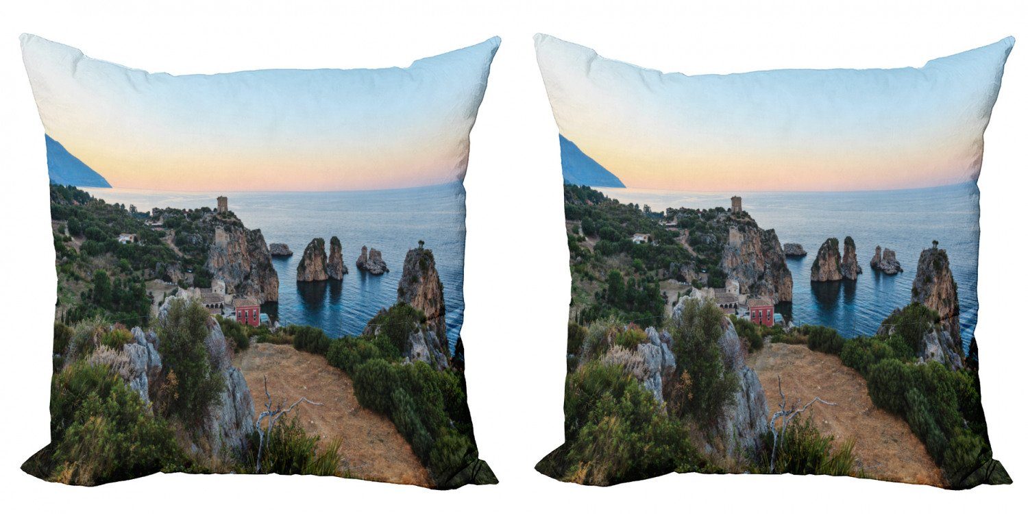 Kissenbezüge Modern Accent Doppelseitiger Digitaldruck, Abakuhaus (2 Stück), Sizilien Tyrrhenischen Meer Baysonnenuntergang | Kissenbezüge