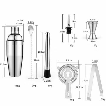 KÜLER Cocktail-Set Edelstahl-Mischgläser, Cocktail-Shaker-Set, Bar-Tools, Barkeeper-Set, (8-tlg), Hochglanzpolierte Oberfläche, leicht zu demontieren und zu reinigen