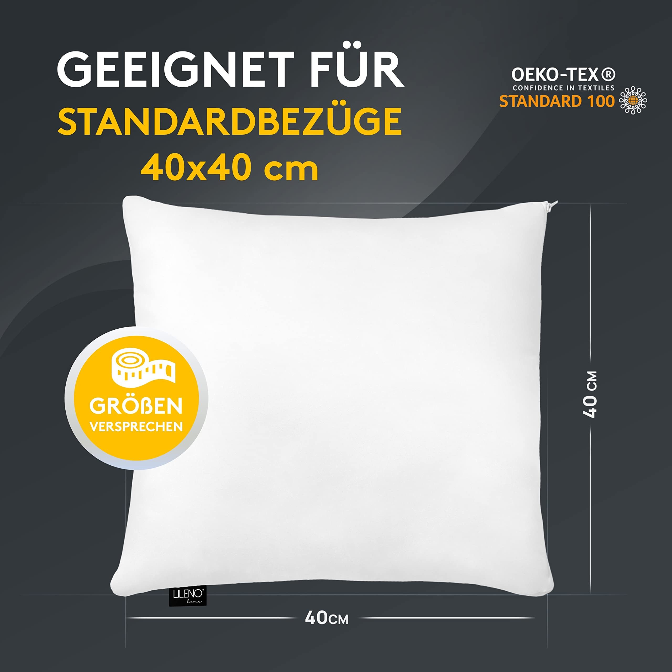 LILENO HOME Microfaserkissen - geeignet für Allergiker, in verschiedenen Größen - Made in Germany, Füllung: 100% Polyester, Rückenschläfer, Seitenschläfer, Bauchschläfer, Set, 1er Set, Kissen 40x40 cm mit Reißverschluss, als Bettkissen oder Dekokissen