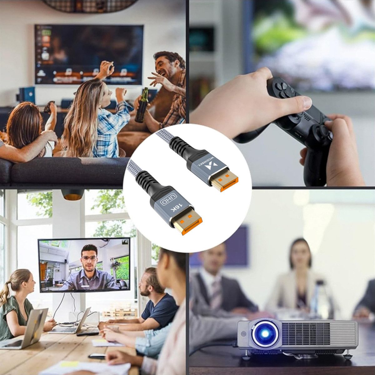Wozinsky WPS-16AYL2S Audio- & Video-Kabel, DisplayPort Stecker, DisplayPort Buchse, DisplayPort 2.1 Kabel 80Gb/s 16K