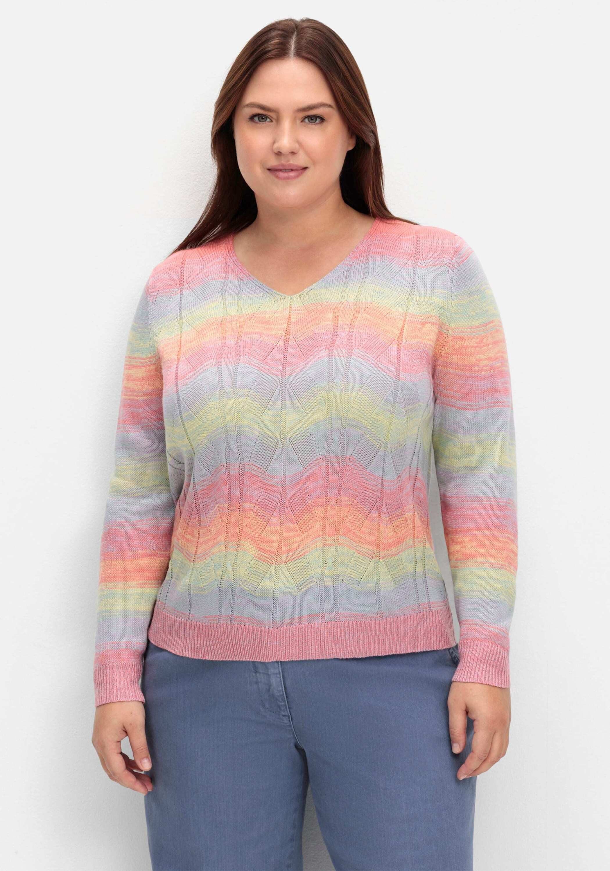 Sieh an! Strickpullover Pullover Langarm Ajour mit Ajourstrickmuster im Farbverlauf