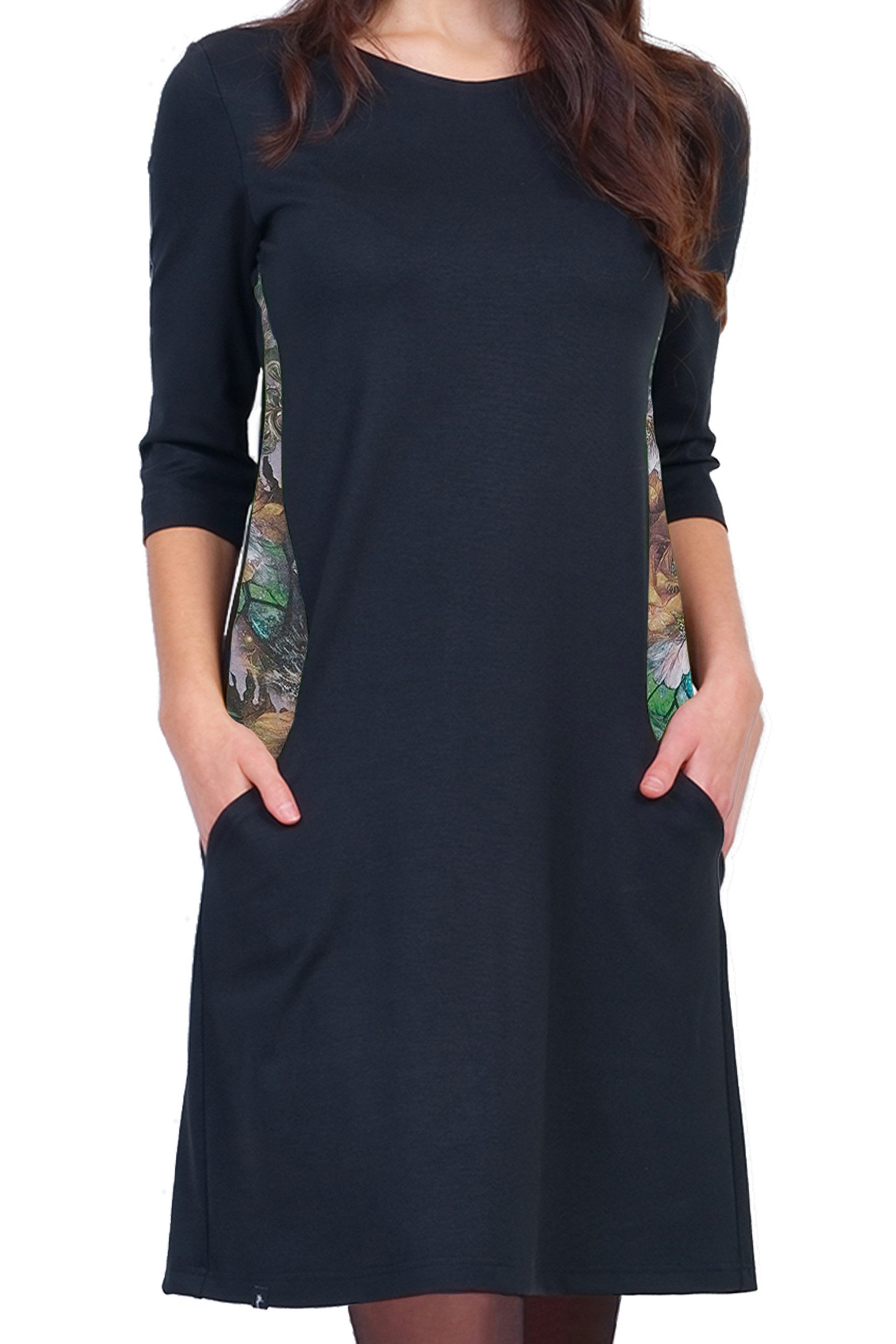 3Elfen A-Linien-Kleid A Linien Kleid Katrinchen schwarz Blätter by 3Elfen