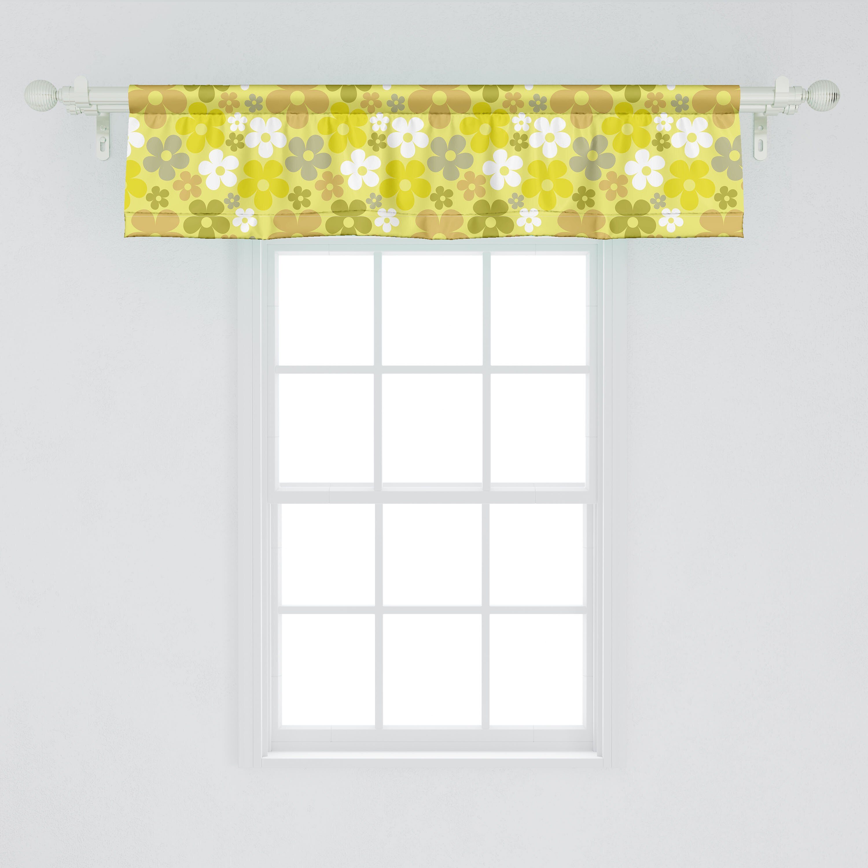 Abakuhaus, 90ern Vivid grau Blumen mit Stangentasche, Schlafzimmer Volant Vorhang Blick Gelb Microfaser, für Scheibengardine Küche Dekor