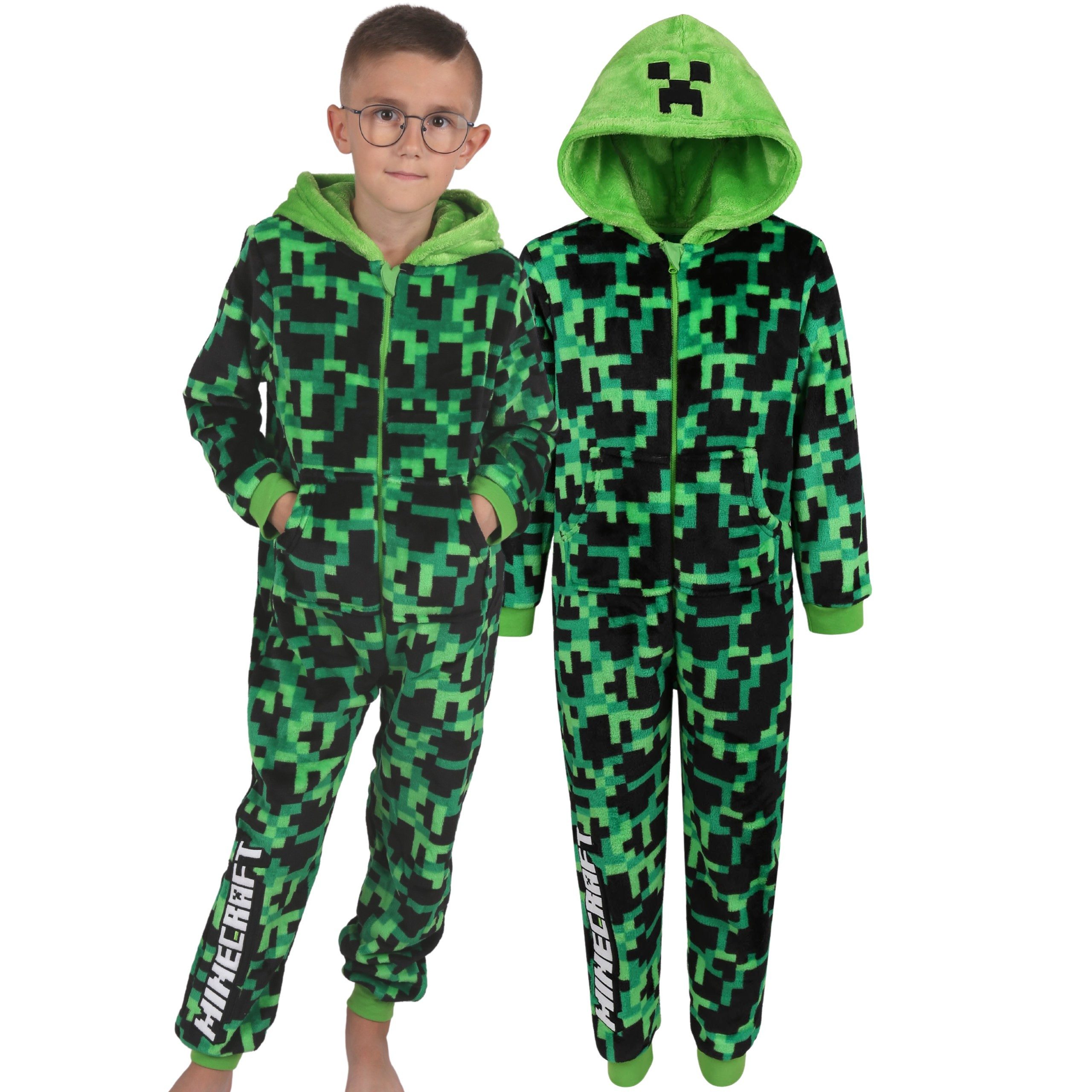 Minecraft Pyjama Minecraft Einteiliges Pyjama/Schlafanzug, grün, schwarz 6-7 Jahre