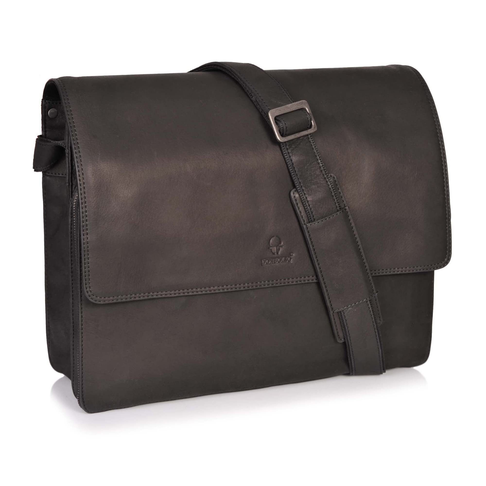 Donbolso Messenger Bag Leder Messenger Bag New York - Laptop Umhängetasche, Schwarz Vintage Lnew York Schwarz Vintageleder