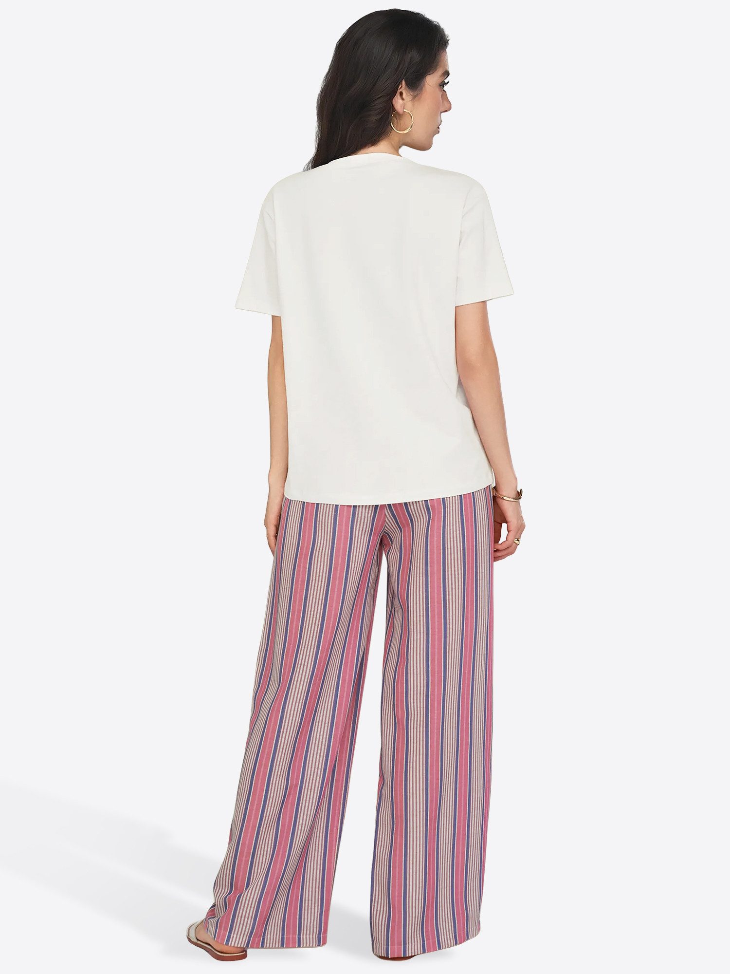 Imily Bela Hausanzug Damen Lässiges Heimset (Set, 2 tlg., Einfaches T-Shirt + Hochgeschnittene Weite Hose) mit Rundhalsausschnitt
