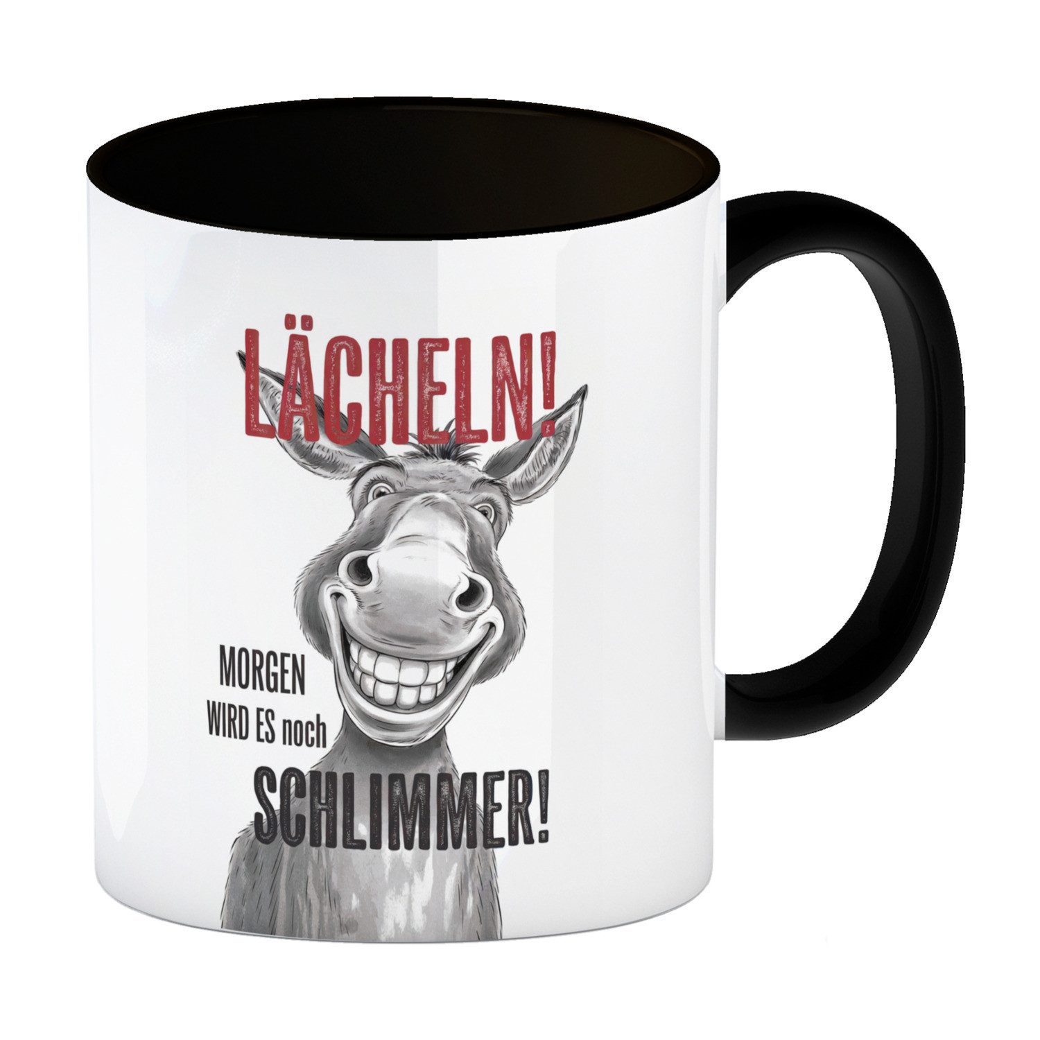speecheese Tasse Grinsender Esel Lächeln Morgen wird es schlimmer Kaffeebecher in