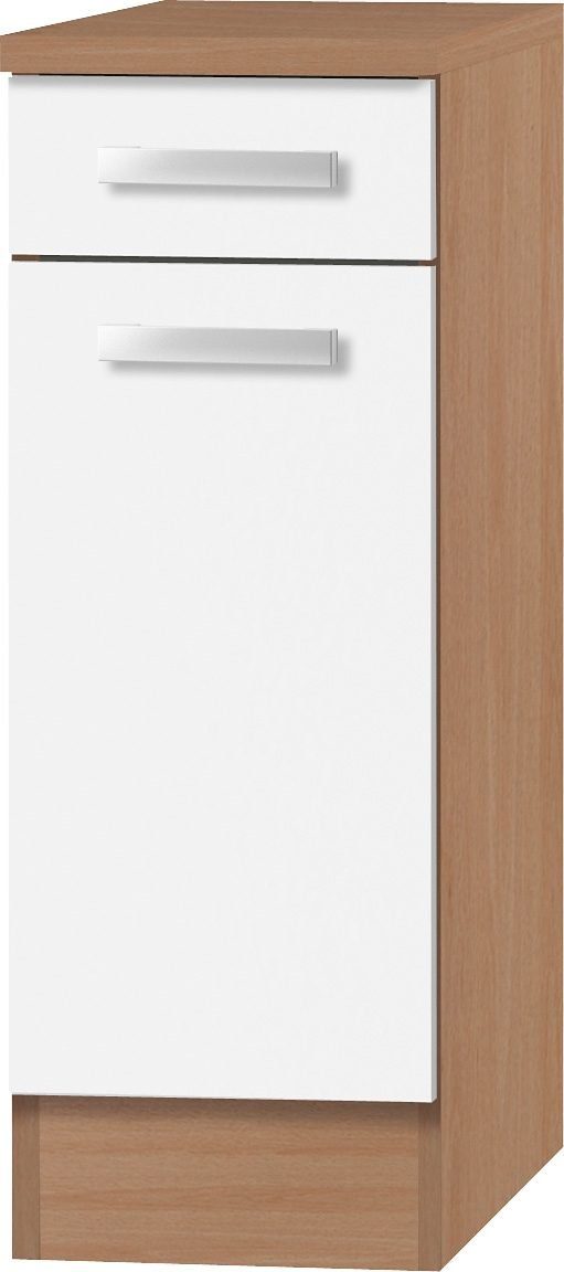 OPTIFIT Unterschrank Odense 30 cm breit, mit Tür und Schubkasten, mit 28 mm starker Arbeitsplatte weiß/buche | buchefarben