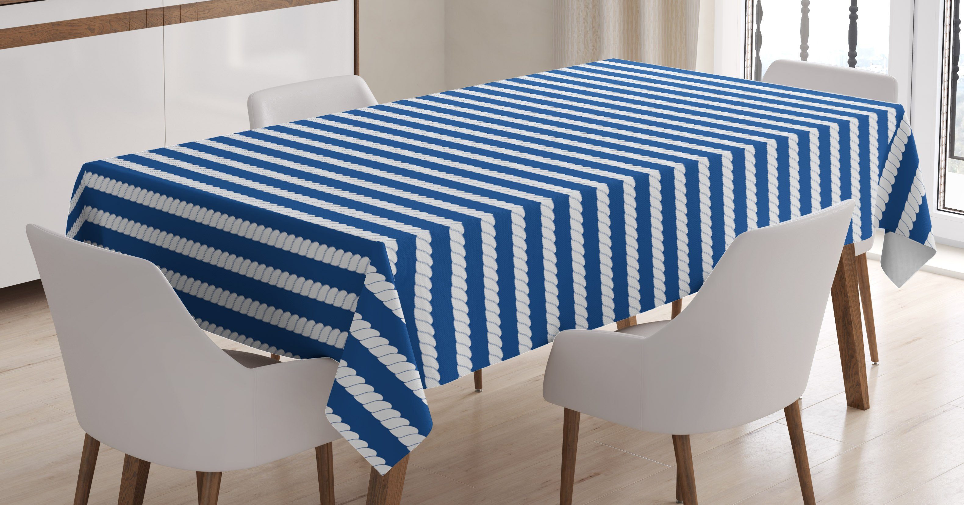 Abakuhaus Tischdecke Farbfest Waschbar Für den Außen Bereich geeignet Klare Farben, Marine Seil-Streifen-Muster