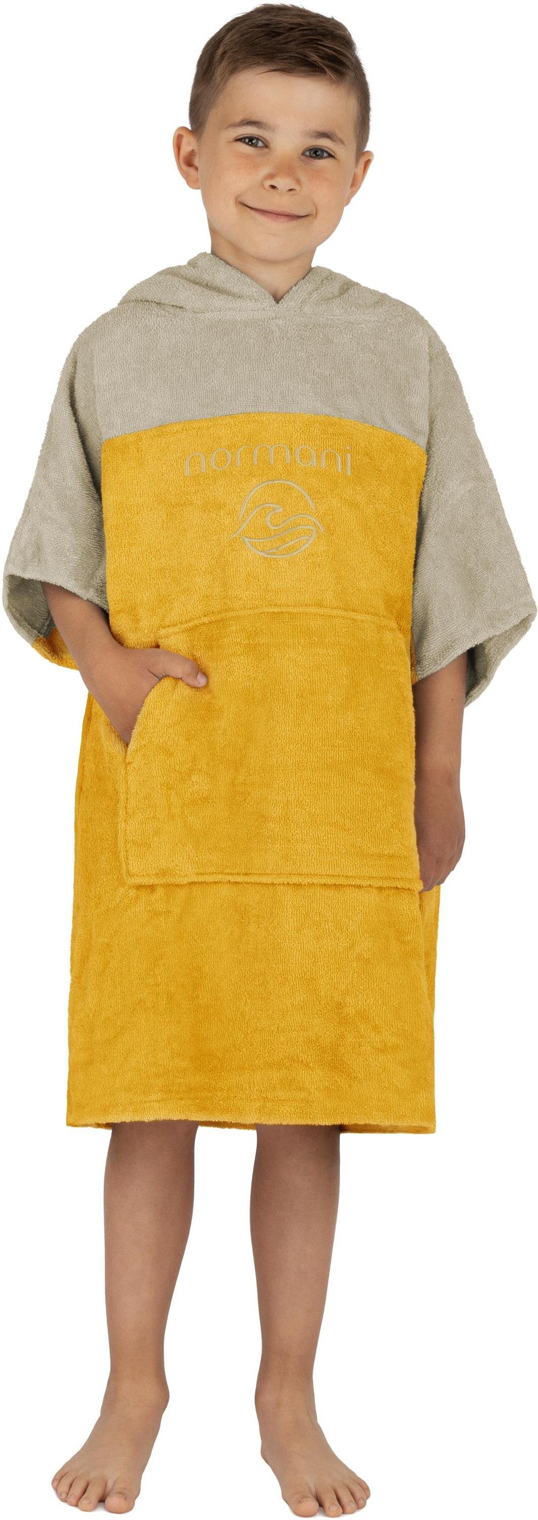 normani Badeponcho Kinder Badeponcho 6-9 Jahre Puwai, Bio-Baumwolle, Kapuze, Schlupf, Badeponcho aus 100 % Bio-Baumwolle