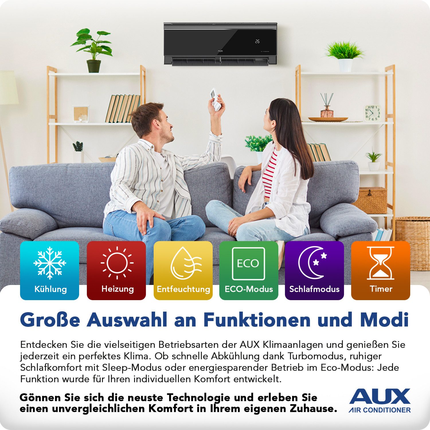 AUX Split-Klimagerät Set mit Außengerät und Innenwandgeräten, Klimaanlage mit App-Steuerung, R32 Kühlung & Heizung für Wohnräume, Büro & Gewerbe