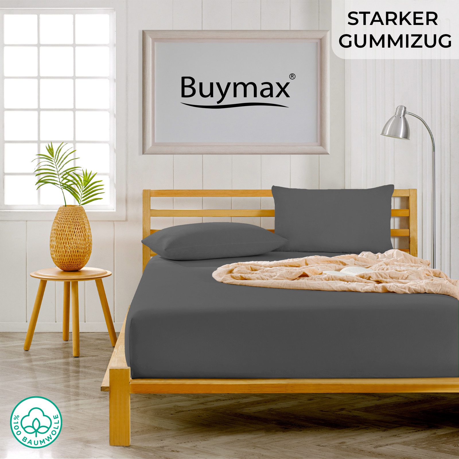 Buymax Spannbettlaken 2-er Set, Doppelpack, Bettlaken, Jersey 100% Baumwolle, Gummizug: rundum, (2 Stück), Pflegeleicht und Atmungsaktiv in Verschiedenen Farben – Bild 2 von 5