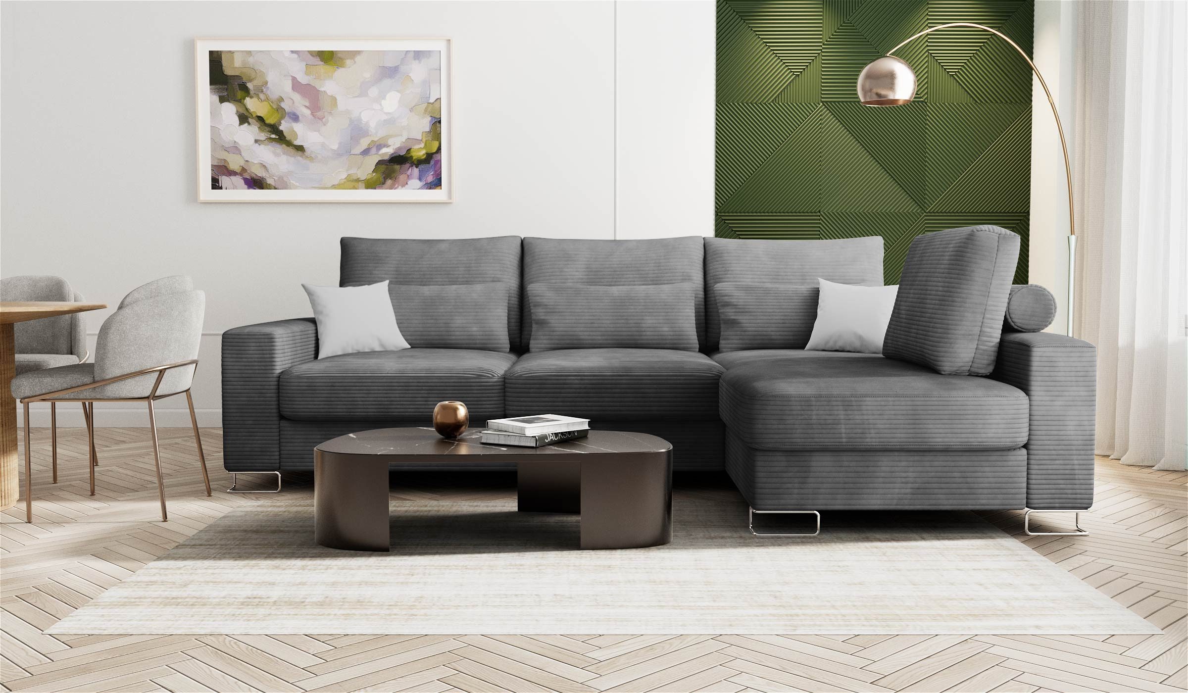 Hygger Möbelhaus Ecksofa Thomas L-Form Wahlweise mit Bettfunktion und Bettkasten, Orthopädischer und Großes Schlafplatz 192 x 220 cm, Komfort, Funktionalität und Elegantes Design, Hergestellt in Europa