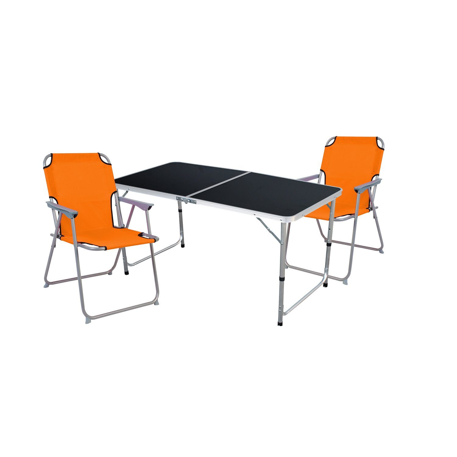 Mojawo Essgruppe 3-teiliges Campingmöbel Set Black Alu 120x60x58/70cm Orange