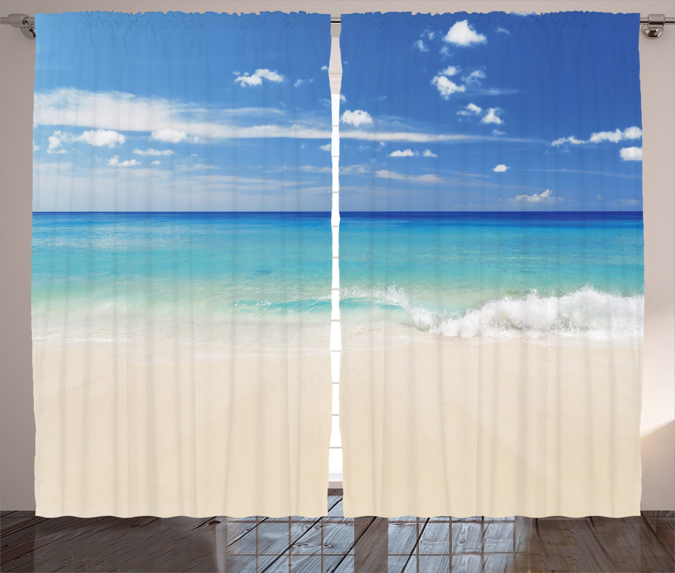 Kräuselband mit Meer Tropisch Wellen Gardine mit Shore Schlaufen Haken, und Schlafzimmer Abakuhaus, Vorhang