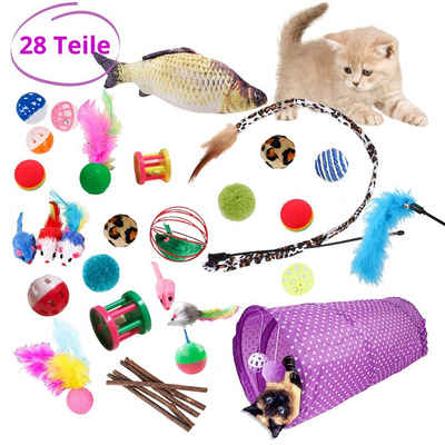 Angel's Pride Katzenangel »Katzenspielzeug Set 28 Teile mit Katzentunnel Bälle Federspielzeug« (28 Stück)