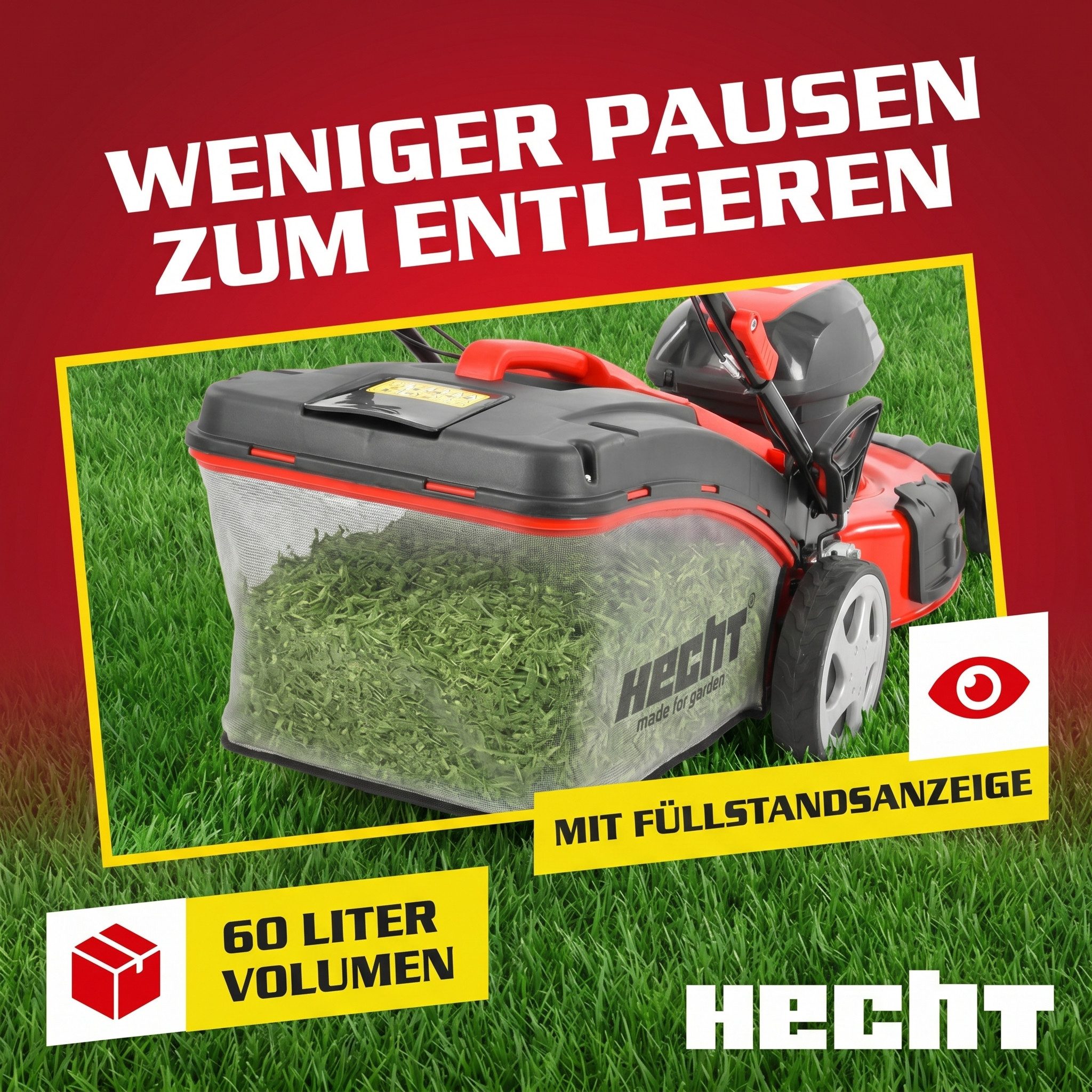 Hecht Elektrorasenmäher mit Radantrieb 1800 W 5in1 50 Liter Fangkorb, 46 cm Schnittbreite, Schnitthöhenverstellung - Mulchkit - 3,3 km/h – Bild 4 von 5