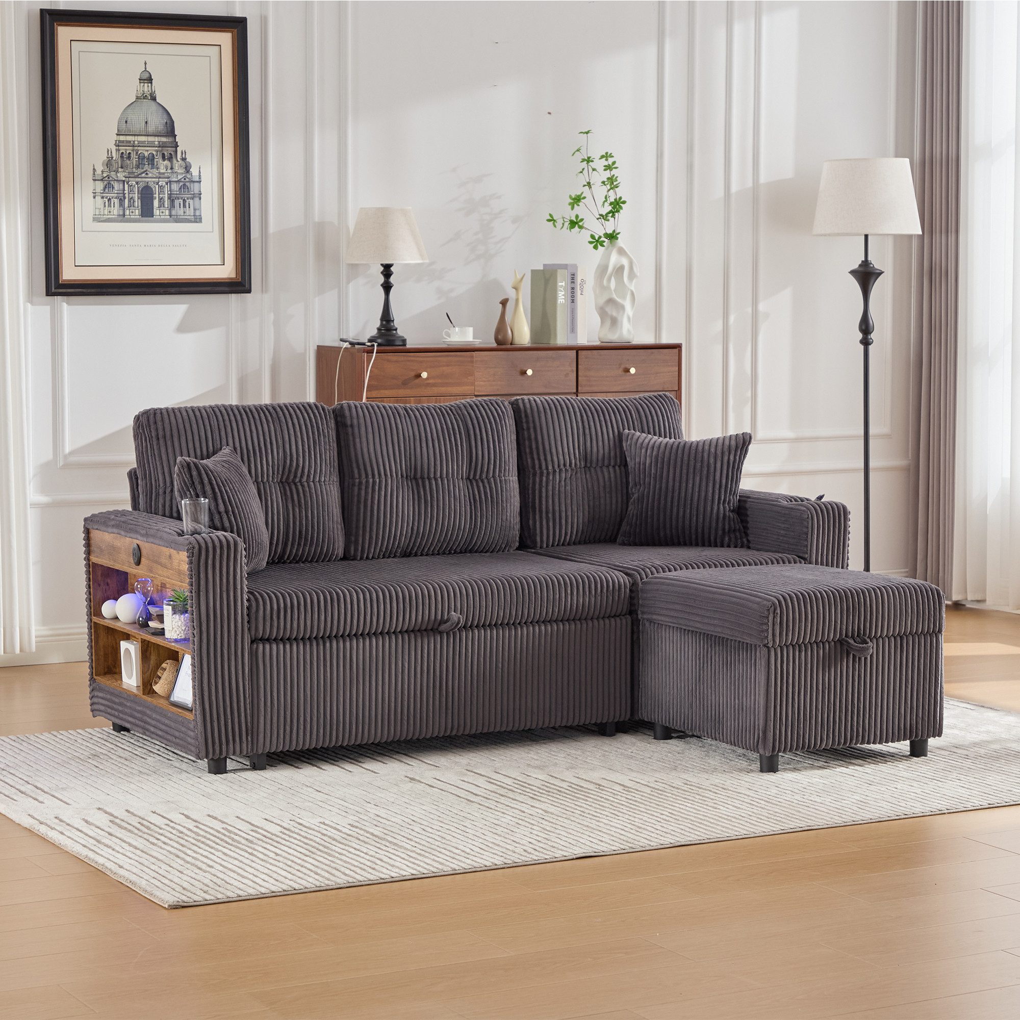 TavilaEcon Ecksofa Mehrfunktionales Cord-Sofa mit Stauraum & Ausziehbett, 1 günstig online kaufen