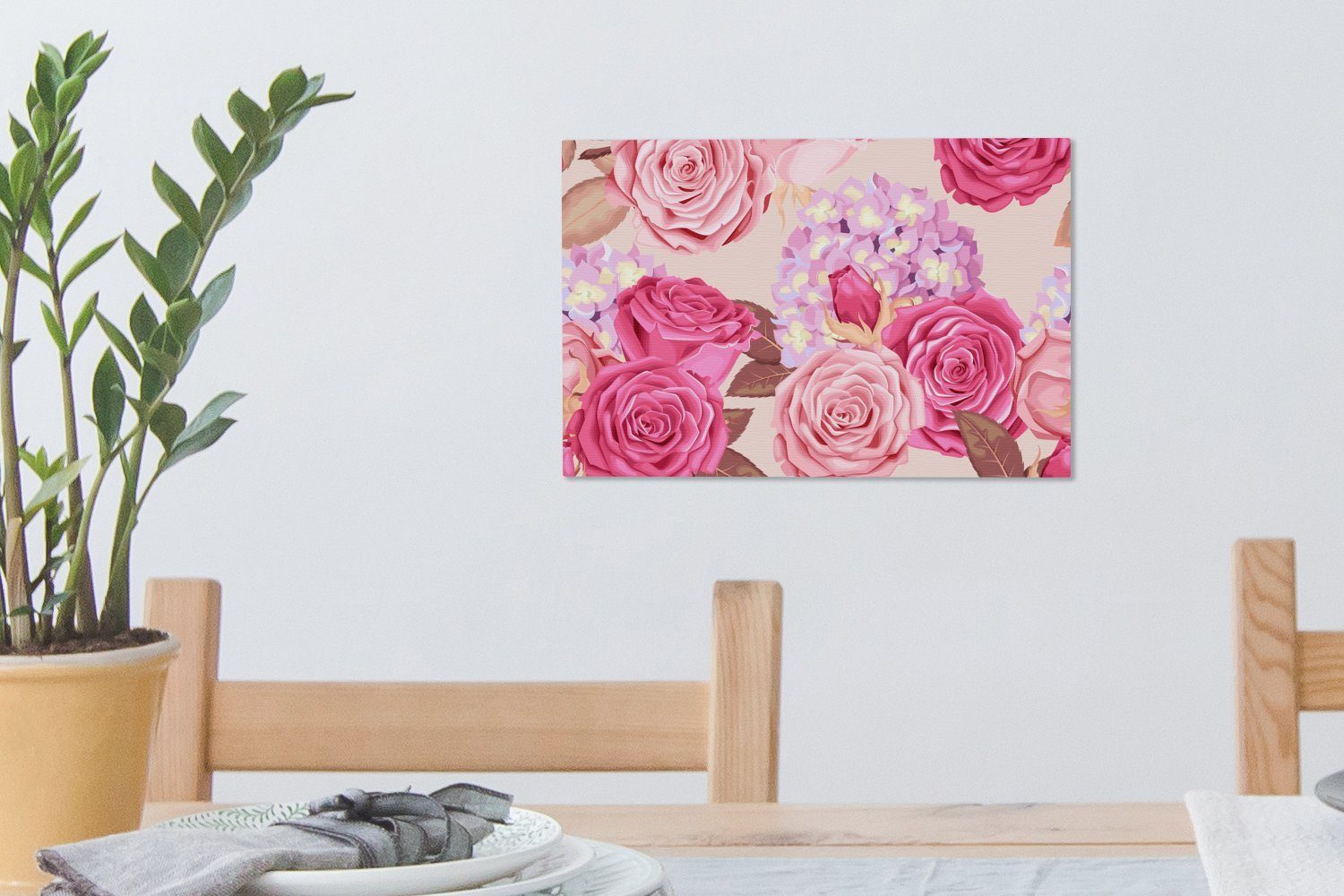 Leinwandbilder, Wandbild OneMillionCanvasses® - Wanddeko, cm (1 Rosen Leinwandbild 30x20 - Hortensien Blumen - St), Aufhängefertig, Rosa,
