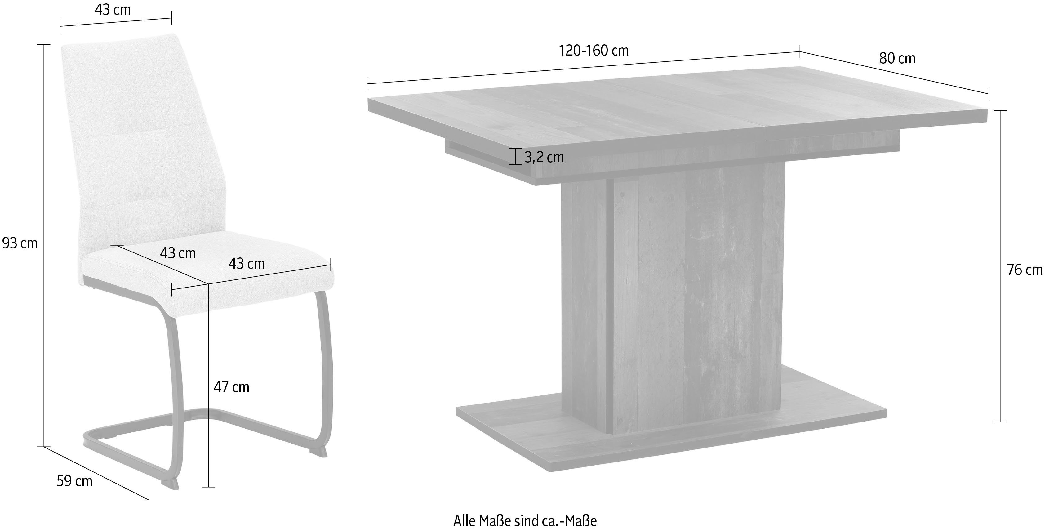 Weiß/Bezug Ariana, HELA 7-tlg., (Set, Belastbarkeit Schwarz 120 / -160 1 Weiß Tisch KG waterfree cm, Essgruppe Schwarz | 140 ausziehbar 6 | Stühle),