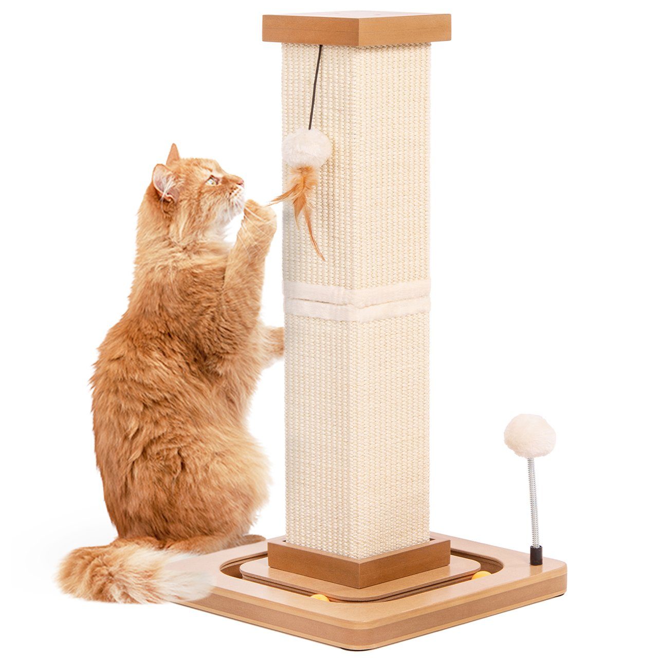 Canadian Cat Company Kratzsäule Kratzstamm Karlo, Kratzstamm (14 cm) mit Spielschiene, ca. 33 x 33 x 67 cm
