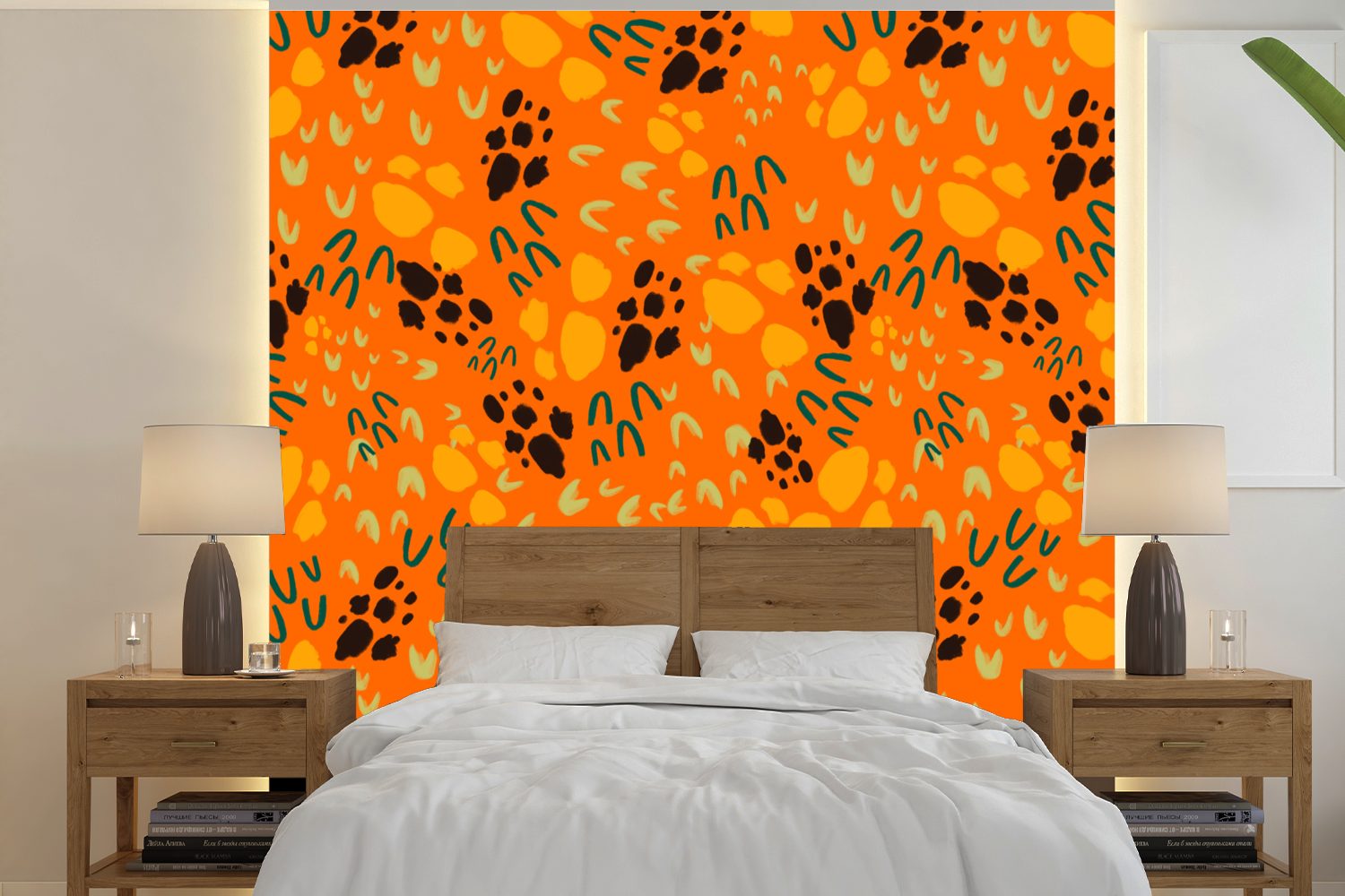 MuchoWow Fototapete Orange - Abstrakt - Muster, Matt, bedruckt, (5 St), Vinyl Tapete für Wohnzimmer oder Schlafzimmer, Wandtapete