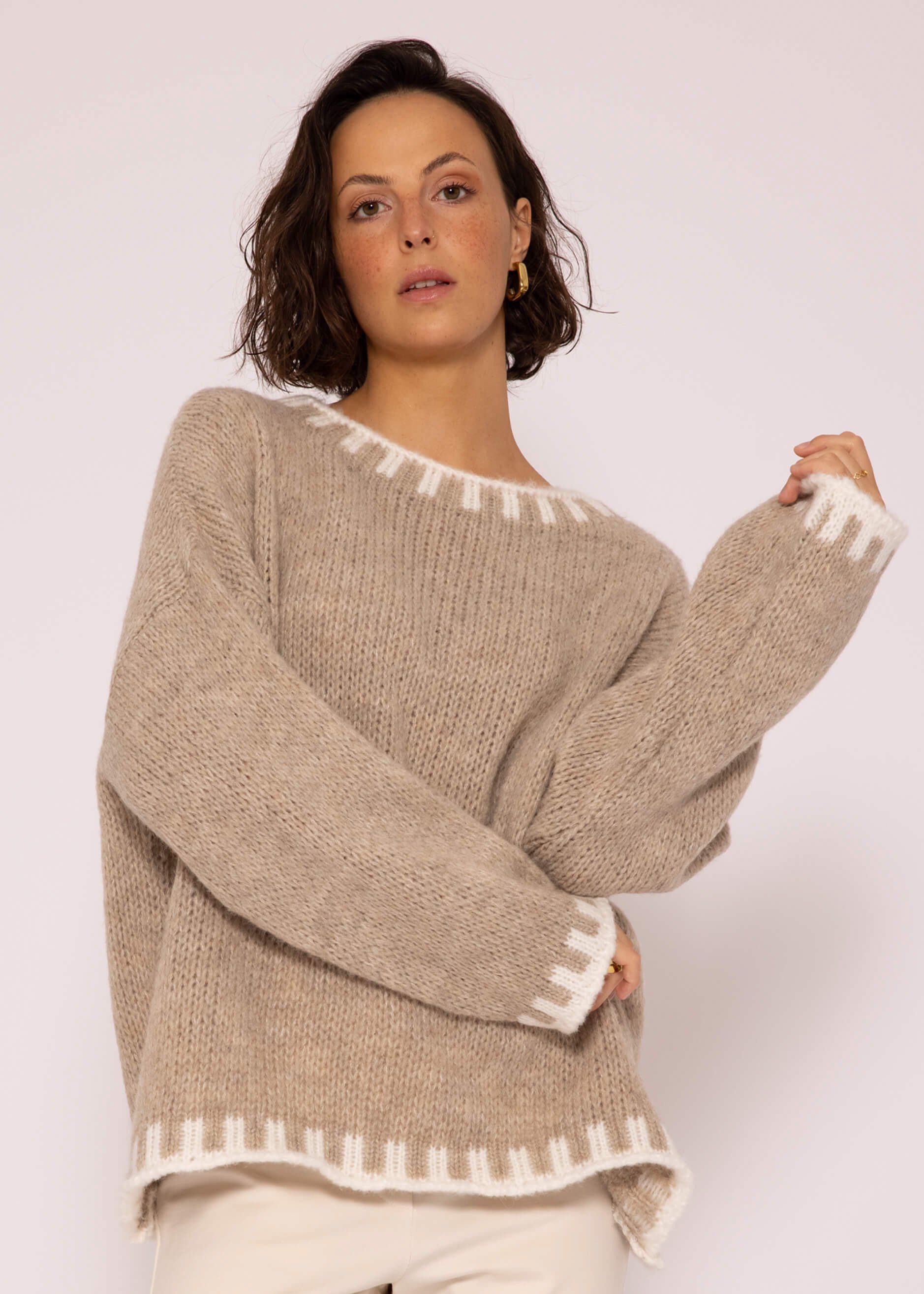 SASSYCLASSY Strickpullover Oversize aus weichem Damen Details, Lässiger mit Strickpullover Italy offwhite Grobstrick Pullover Made lang in