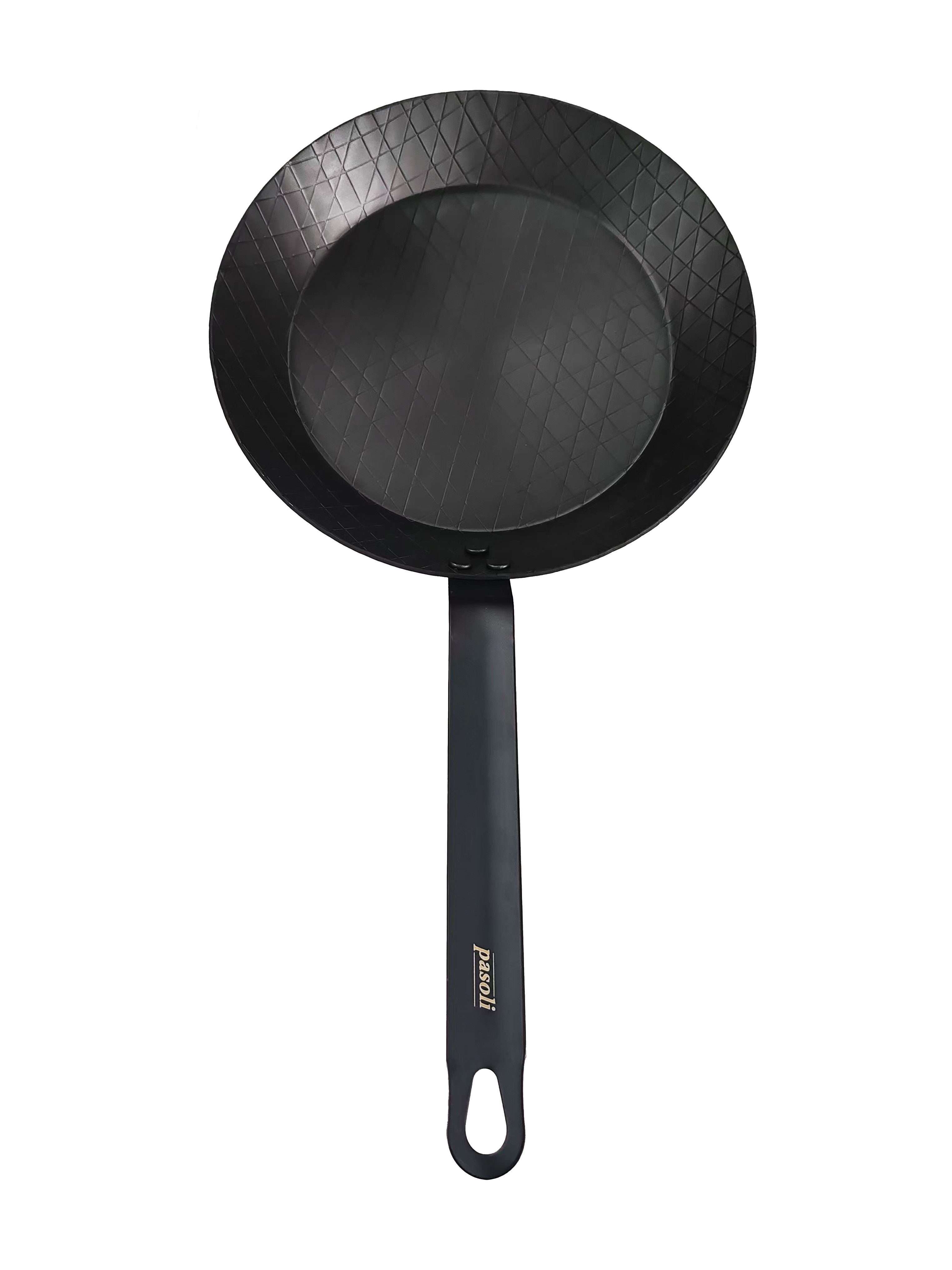 pasoli Steakpfanne aus Carbonstahl, voreingebrannt, Carbonstahl, Induktionsgeeignet, Durchmesser 28cm