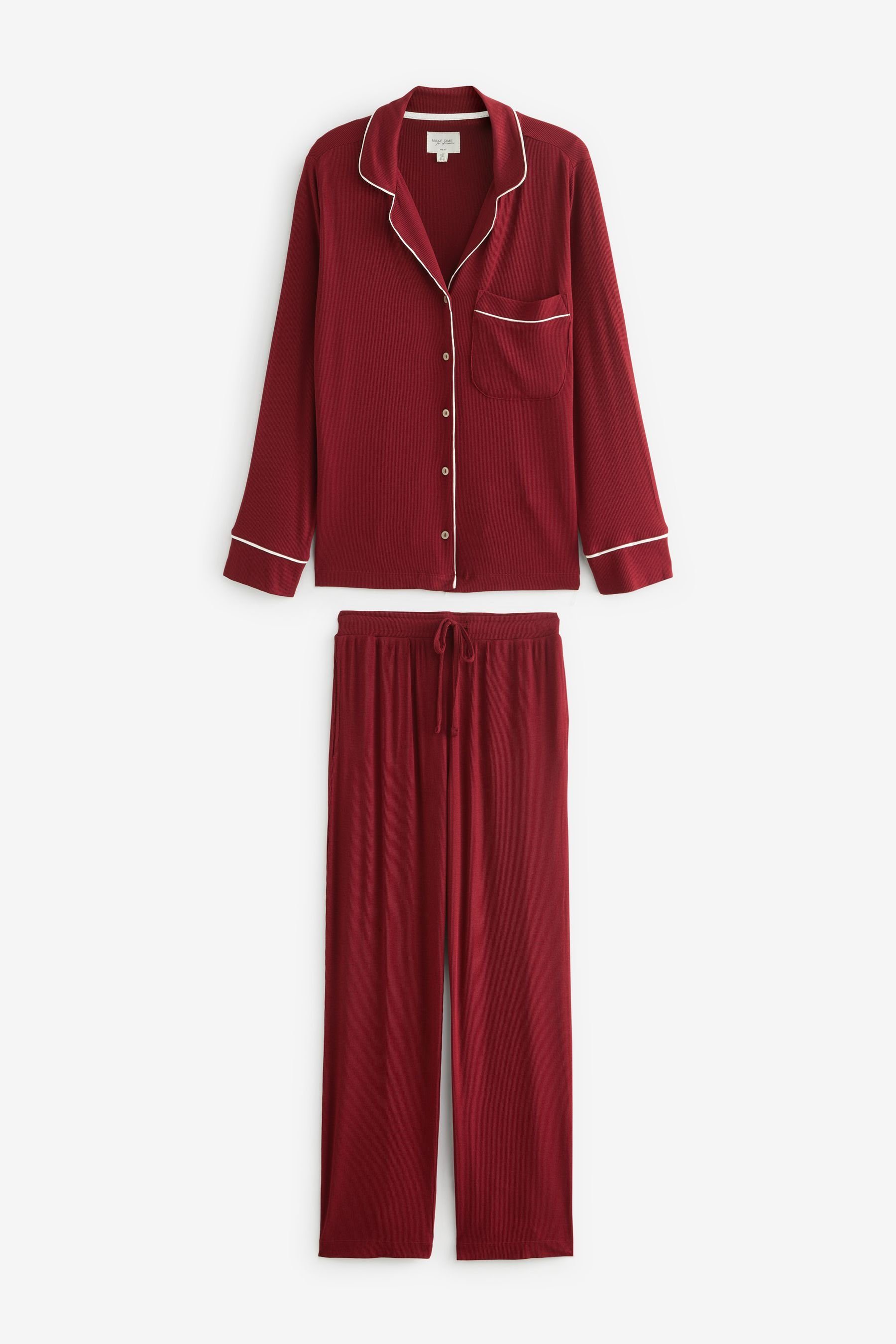 Next Pyjama Gerippter, durchgeknöpfter Schlafanzug (2 tlg) Red