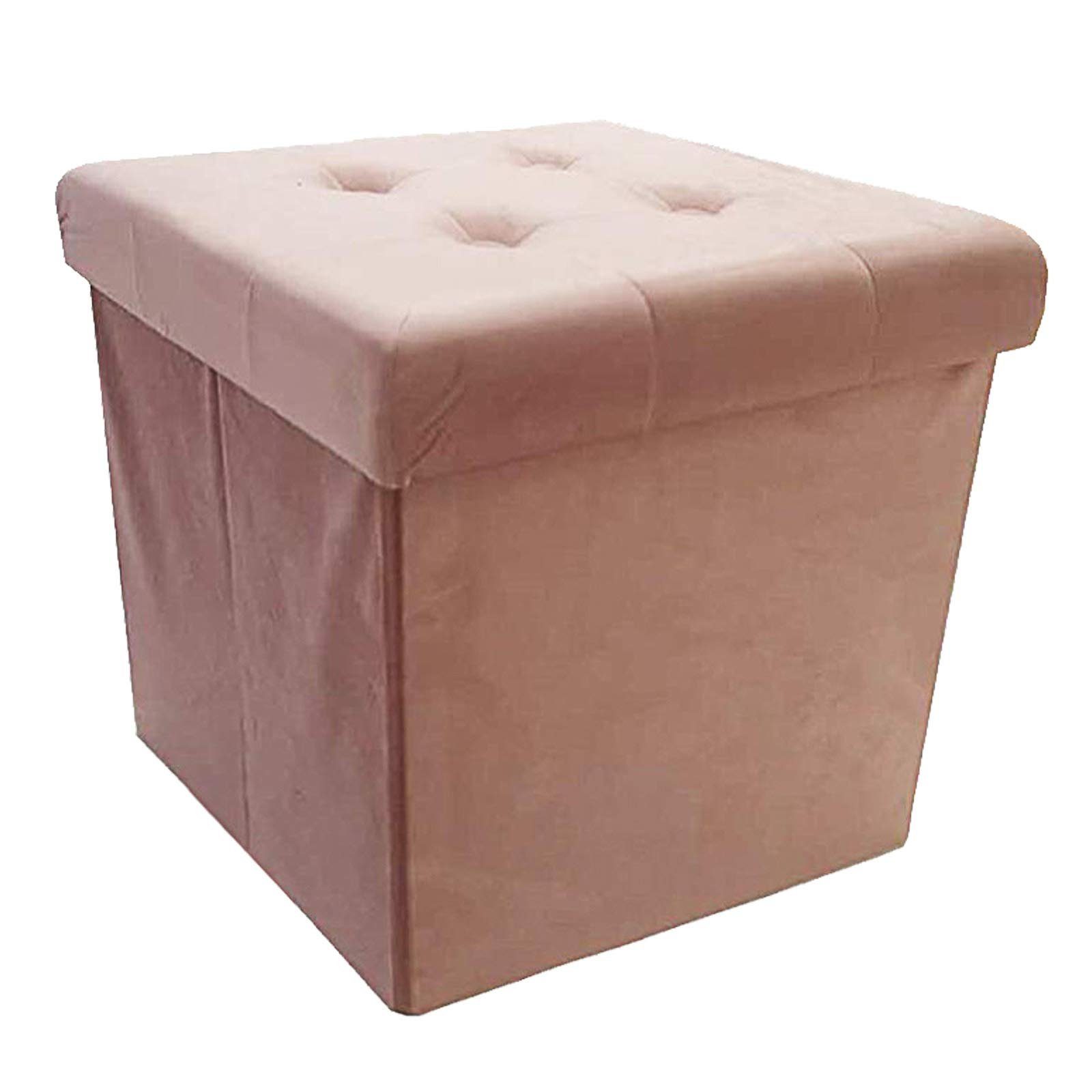 style home Sitzhocker faltbare Sitzbank mit Stauraum (Aufbewahrungsbox mit Deckel, gepolstert Sitzwürfel Fußhocker), für Wohnzimmer Schlafzimmer, Sitztruhe aus Samt, 38 * 38 * 38 cm Pink