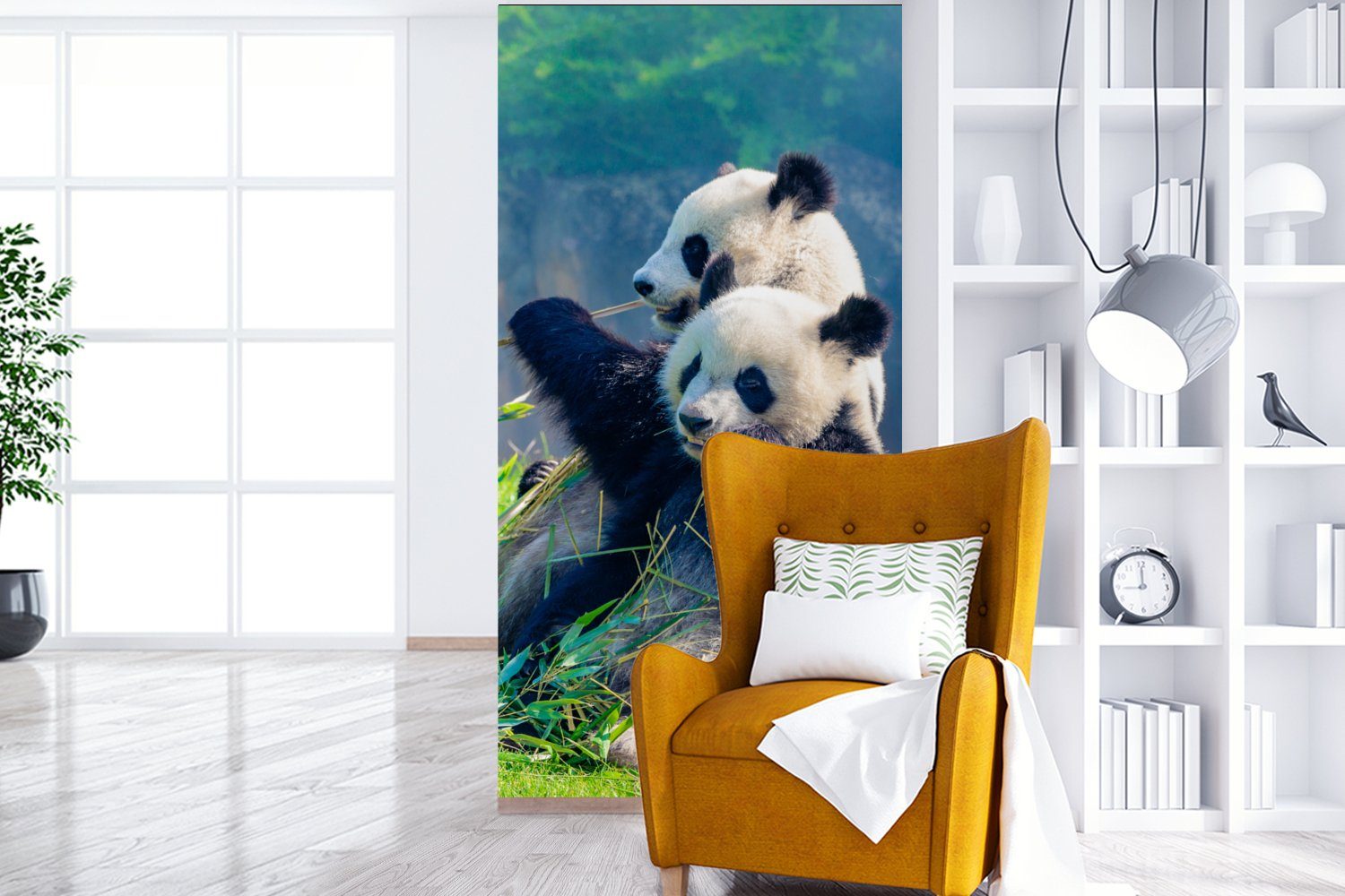 MuchoWow Fototapete Panda - Bambus - Tiere, Vliestapete für Küche, Schlafzimmer Gras - St), Matt, bedruckt, Wohnzimmer (2 Fototapete