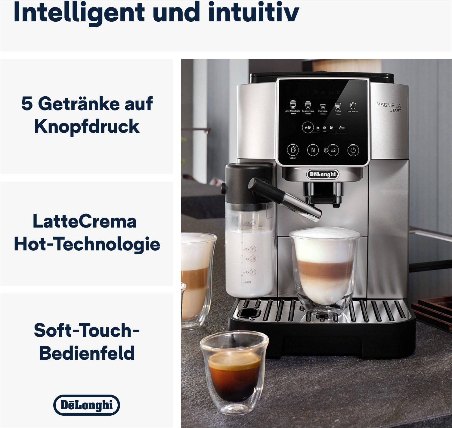 De'Longhi Kaffeevollautomat Start Milk ECAM220.80.SB, Milchkaraffe inklusive, Perfekter Cappuccino, Für cremigen Barista-Milchschaum – auch für pflanzliche Alte – Bild 5 von 5