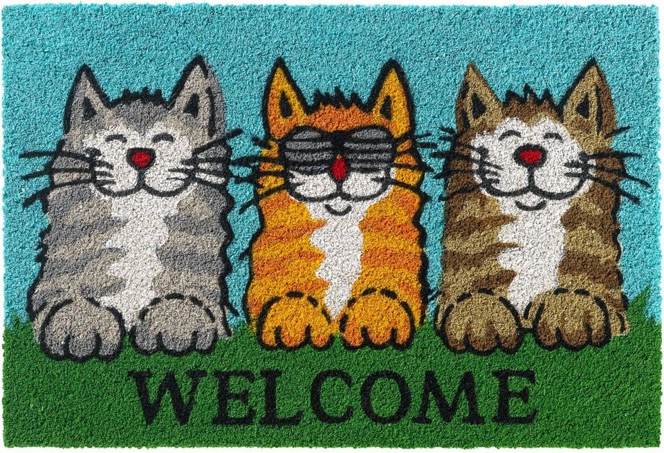 Fußmatte Kokosmatte Katzen & Welcome 40x60 cm, matches21 HOME & HOBBY,  rechteckig, Höhe: 15 mm