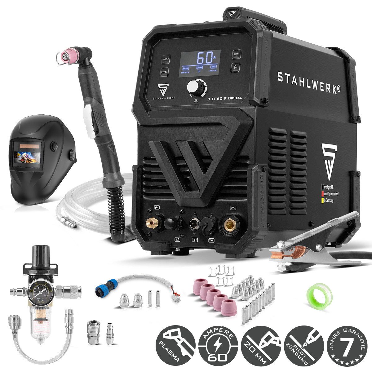 STAHLWERK Plasmaschneidegerät Plasmaschneider CUT 60 P Digital mit 60 A und Schneidleistung bis 20mm, 20 - 60 A, Packung, 1-tlg., Vollausstattung, bis 24 mm Schneidleistung