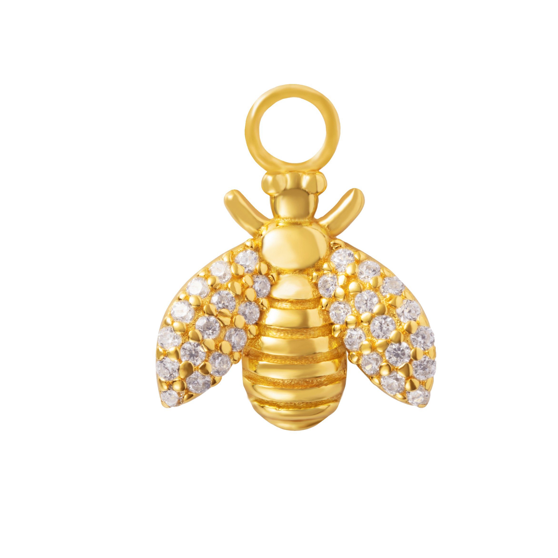 Brandlinger Einhänger für Ohrschmuck Anhänger Livorno, Bienenanhänger Silber 925 vergoldet, Weiße Zirkoniasteine
