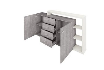 Helvetia Sideboard BOTA (Bota, 1 St., 1-teilig), 180cm weiß - beton colorado 2-türig mit 4 Schubladen