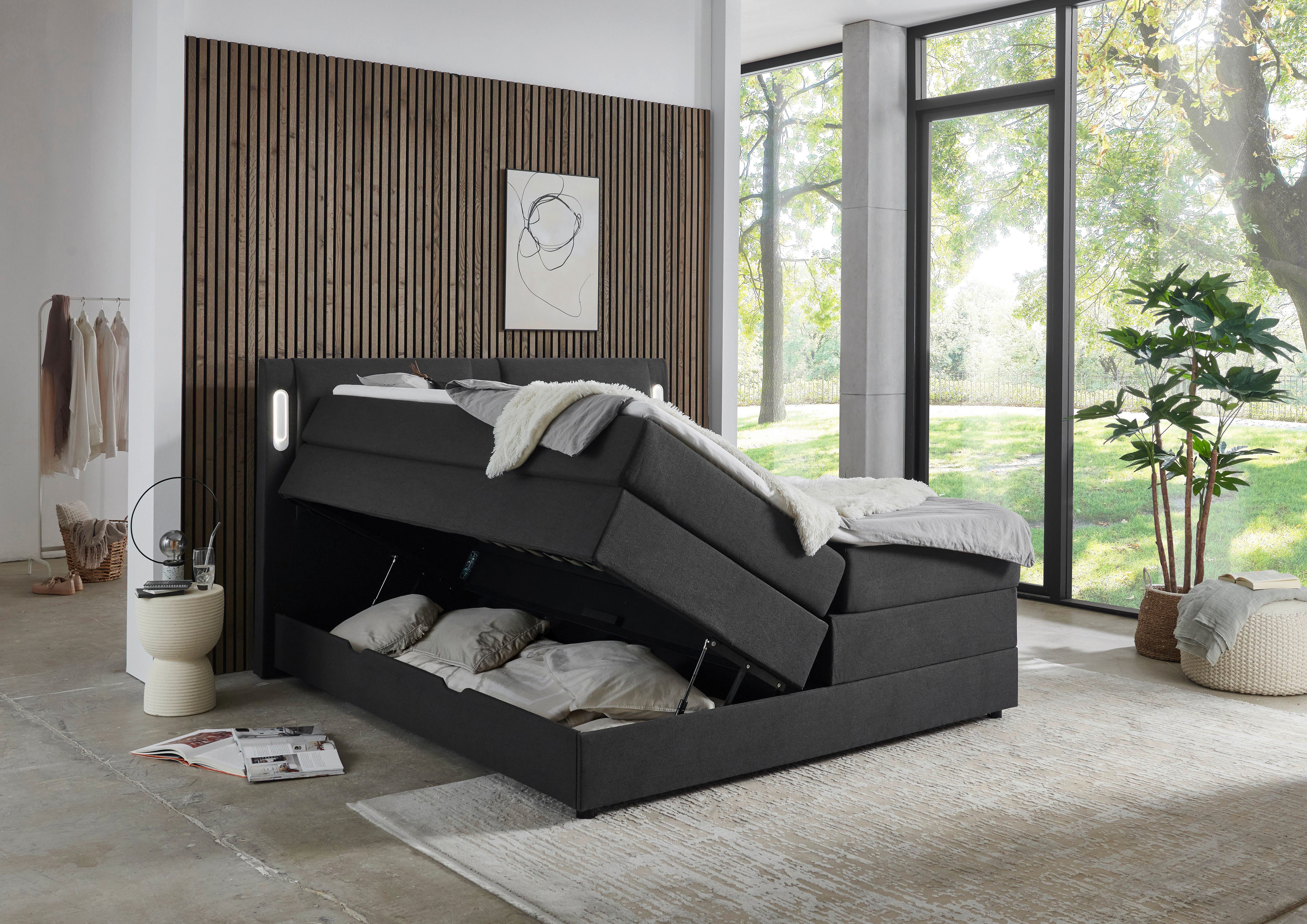 INOSIGN Boxbett Elverta inkl. Bettkasten und LED-Beleuchtung, erhältlich in der Breite 180x200cm, Kopfteil in Kissenoptik