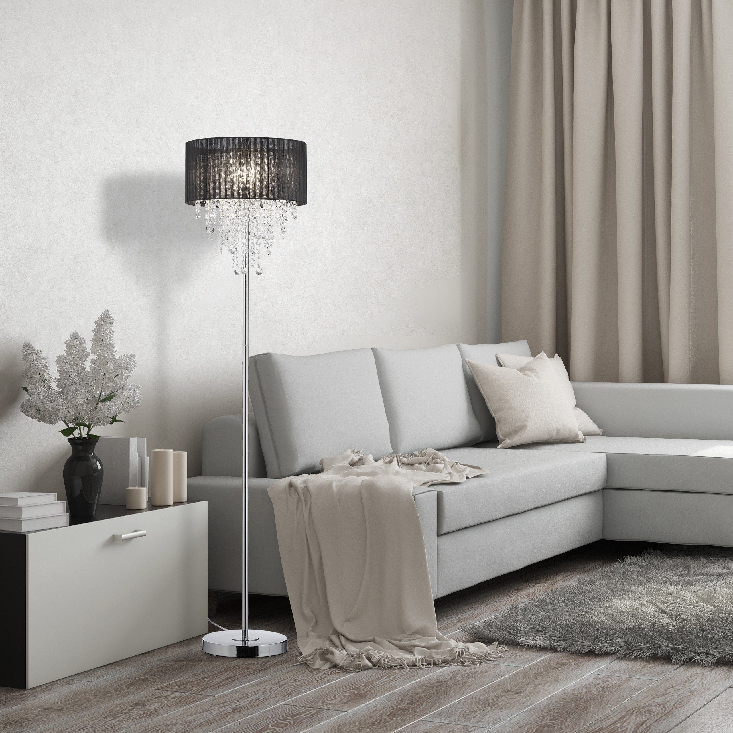 relaxdays Stehlampe mit Kristallen in Schwarz günstig online kaufen