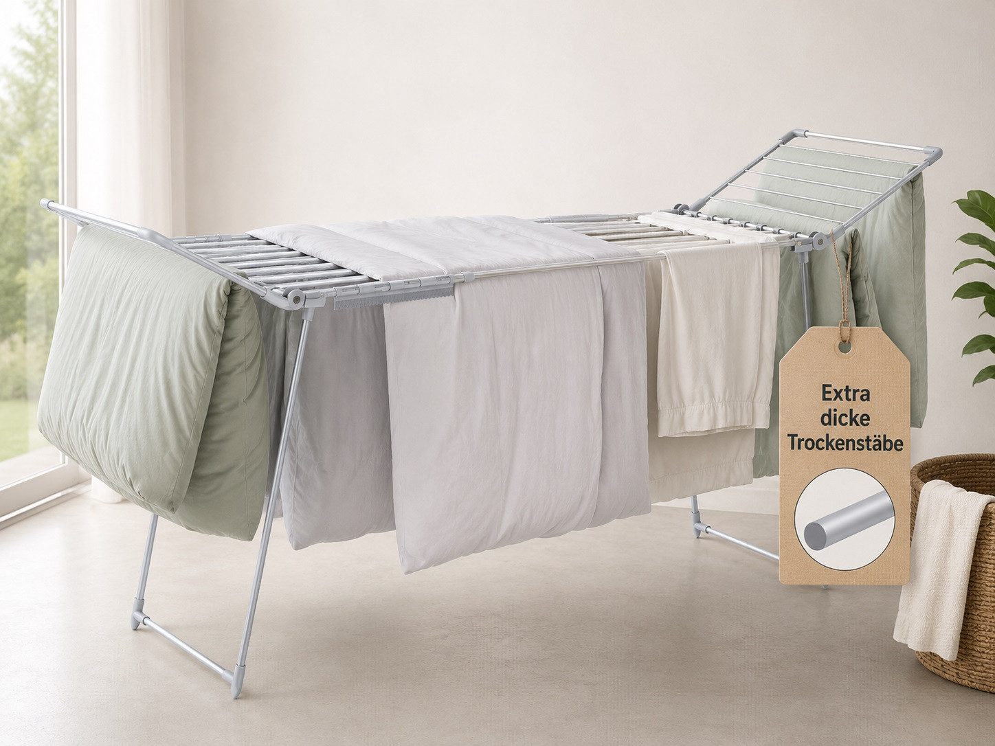 Gardissimo Flügelwäschetrockner XXL Wäscheständer Jumbo ohne Mittelstrebe, 25 m / für Bettwäsche etc. geeignet / ausziehbar / klappbar