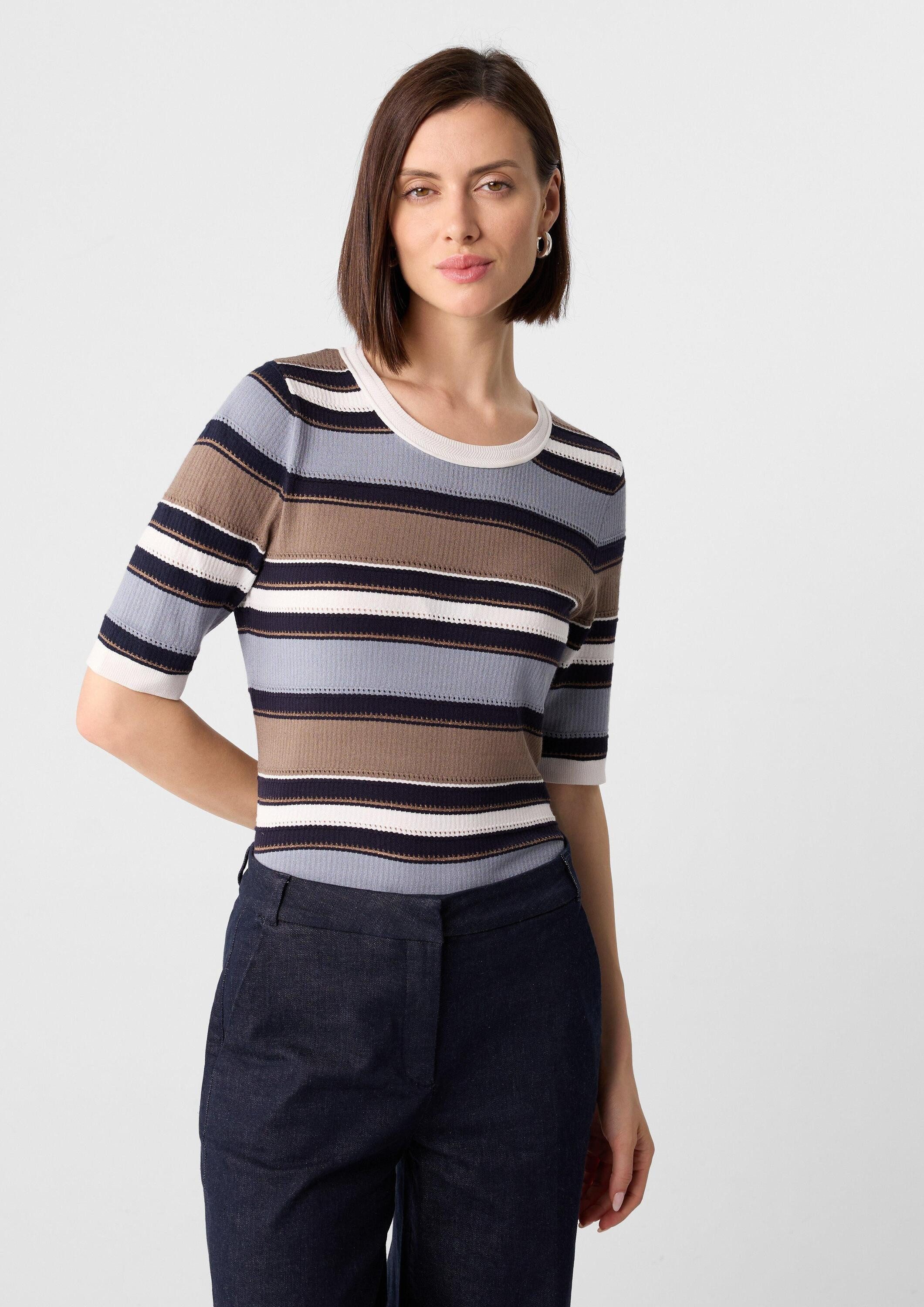 comma Kurzarmpullover Strickpullover Kurzärmeliger Strickpullover mit dezentem Glitzergarn