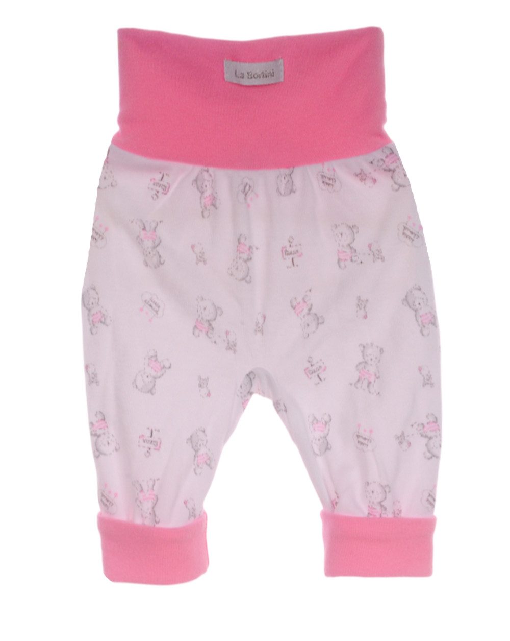 Schlupfhose Baby Hose Erstlingshose in weiß rosa mit Bärchen Muster