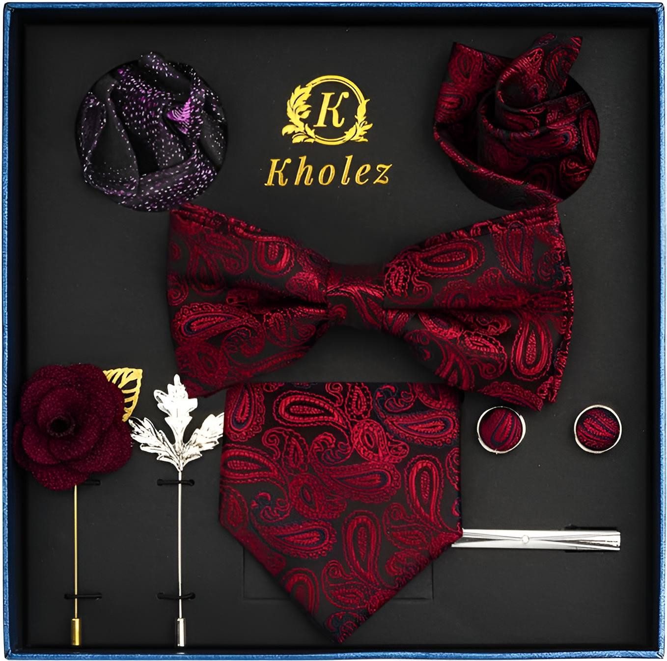 Diyarts Krawatte Hochzeitskrawatte (Fliegen Set mit, Einstecktuch, Manschettenköpfe, Krawattennadel, Boutonniere) Hochwertige Materialien, Vielseitigkeit & Ideales Geschenk