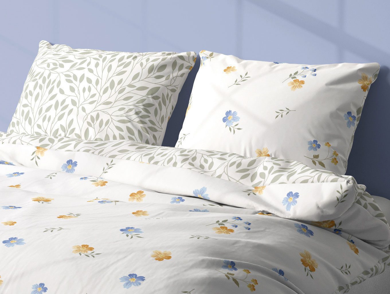 texpot Bettwäsche Wendebettwäsche Blätter Blüten Baumwolle Frühling, 3 teilig