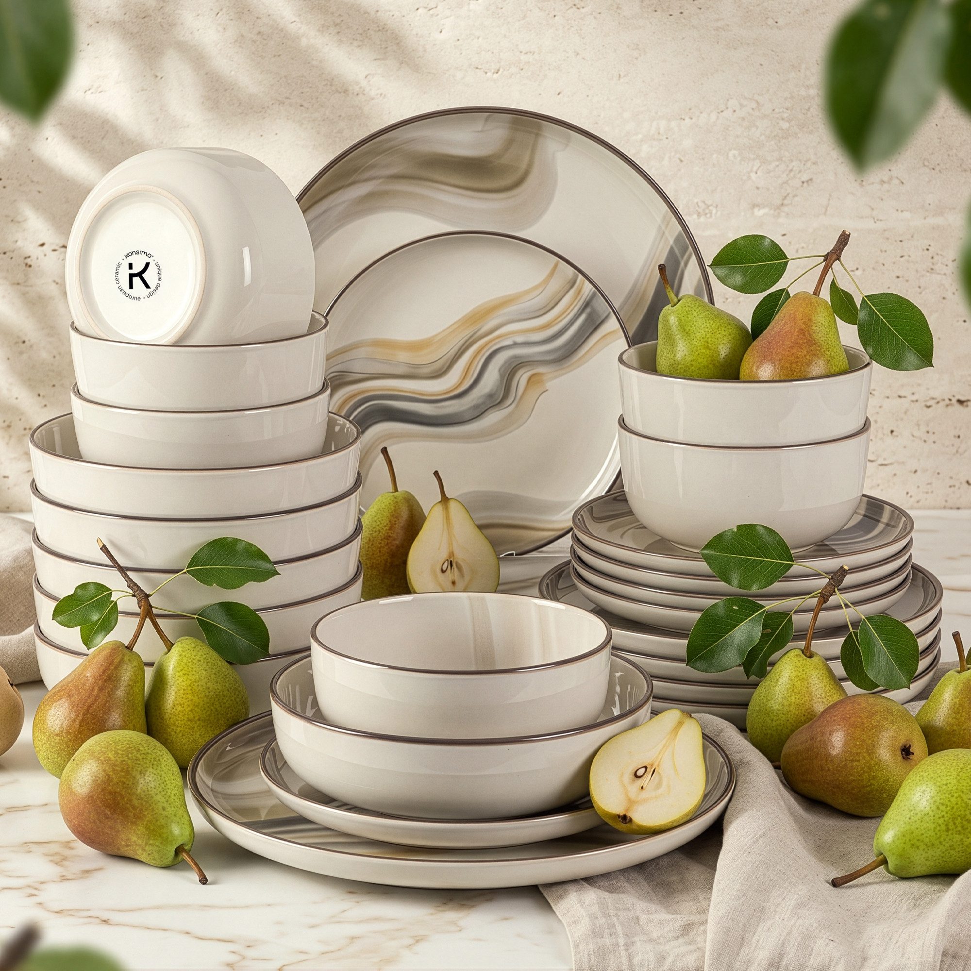 KONSIMO® Kombiservice SALVA, Geschirrset 24-tlg, für 6 Personen, EU-Ware, Steinzeug (24-tlg), 6 Personen, Steingut, spülmaschinengeeignet, mikrowellengeeignet, rund