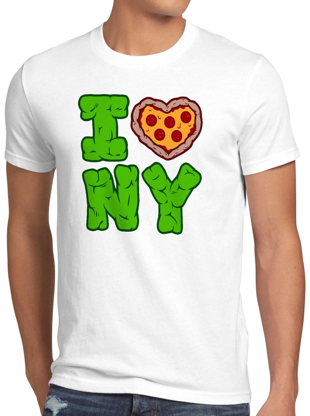 style3 Print-Shirt Herren T-Shirt Love NY Turtle Teenage New York Mutant weiß