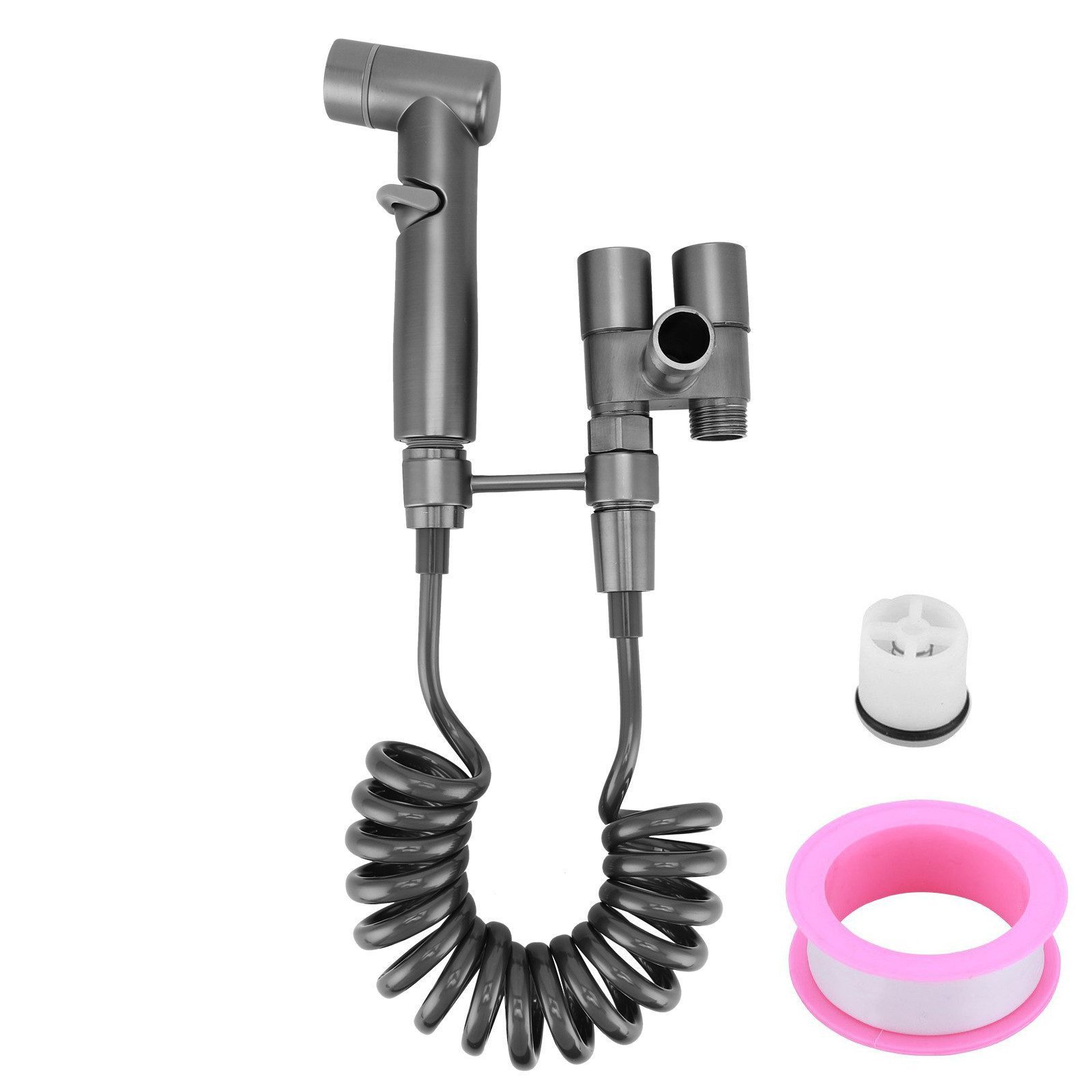 AURIVION Bidetarmatur Bidet Handbrause Set Edelstahl mit 2 m Chromschlauch (Set, 7-St., Bidet Duschkopf für WC, Bad & persönliche Hygiene) Toiletten Sprühpistole mit Doppelsteuerventil