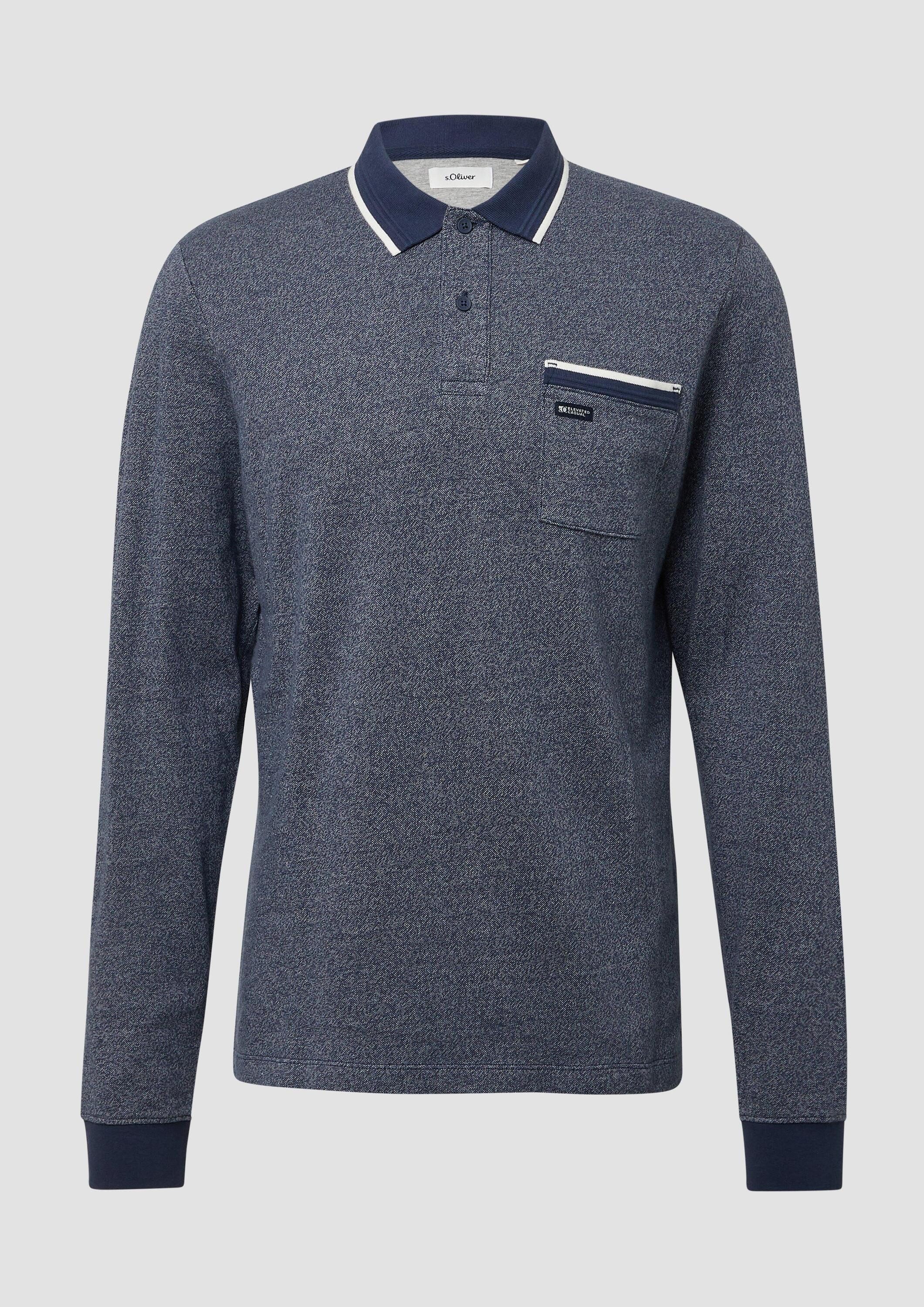 s.Oliver Langarmshirt Polo-Shirt Langarm-Polo mit Bündchen in Melange-Optik