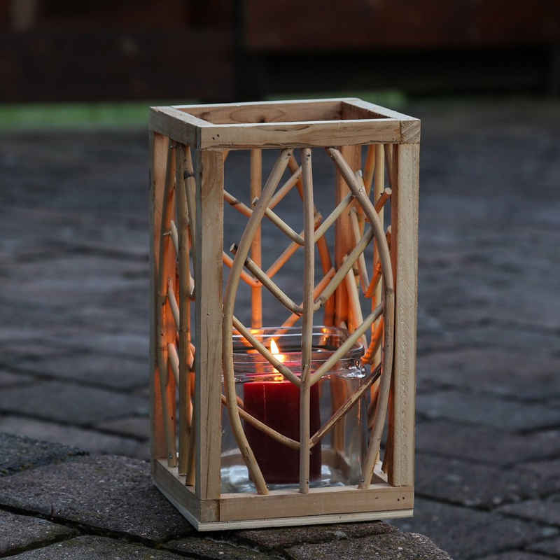 MARELIDA Laterne Laterne aus Rattan Windlicht mit Glaseinsatz Kerzenhalter H: 30cm natur (1-St)
