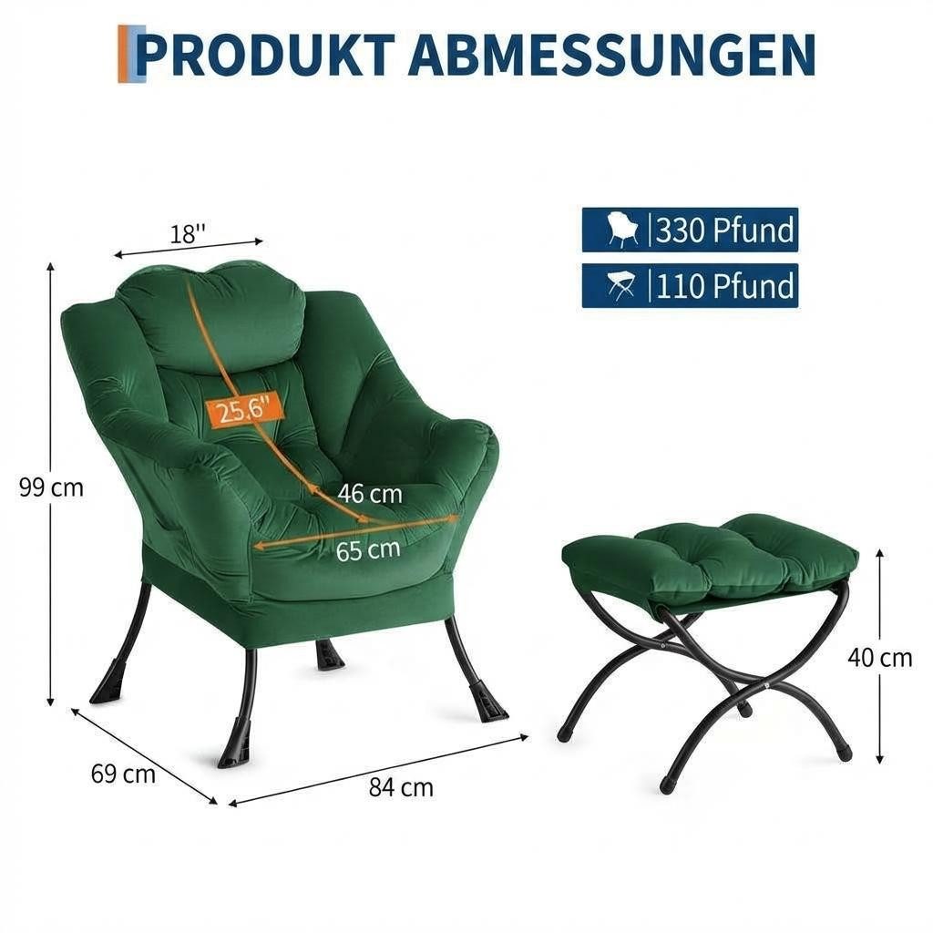 GarveeMore Ohrensessel Relaxsessel mit Hocker Ohrensessel Polstersessel Faulsesse