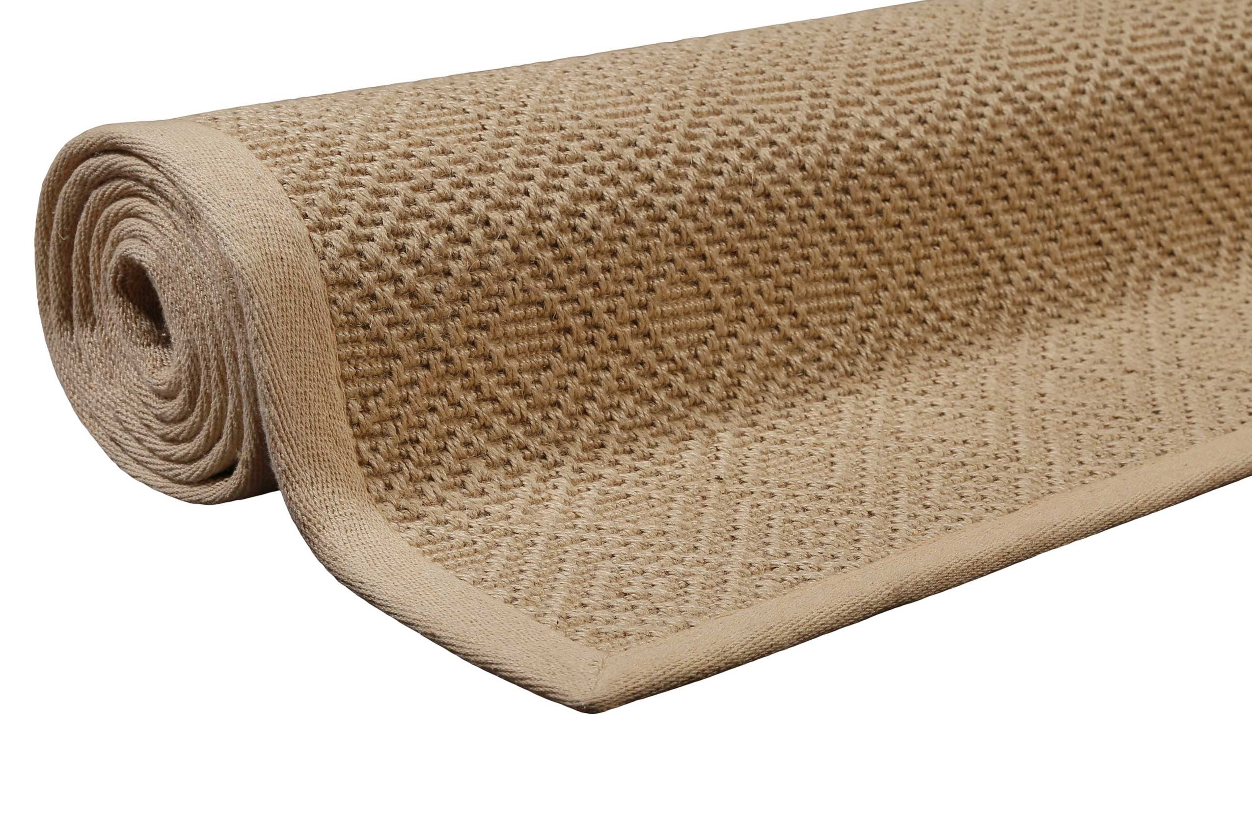 Wecon home Teppich Hugo two, Juteteppich, als Läufer erhältlich, rechteckig, Höhe: 8 mm, Naturfaser, 100% Jute, Sisal-Optik, pflegeleicht, Wohnzimmer, Raute